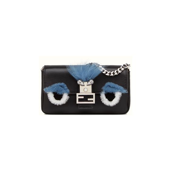 Fendi Micro Black Baguette 'Monster' Bag With Silver Hardware