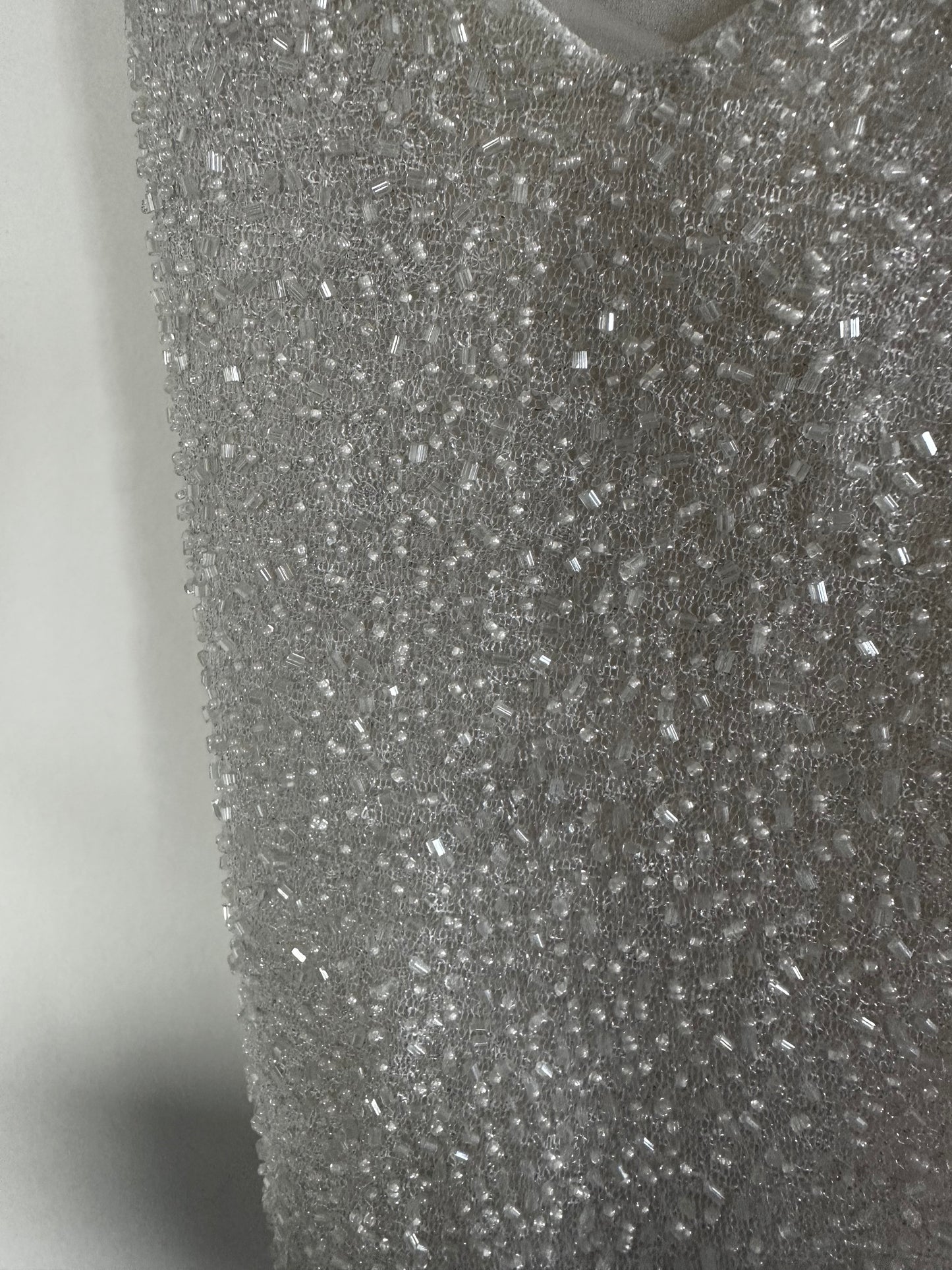 First, a front view of the Alexander Terekhov Silver Beaded Mini Dress showcases its intricate beadwork.