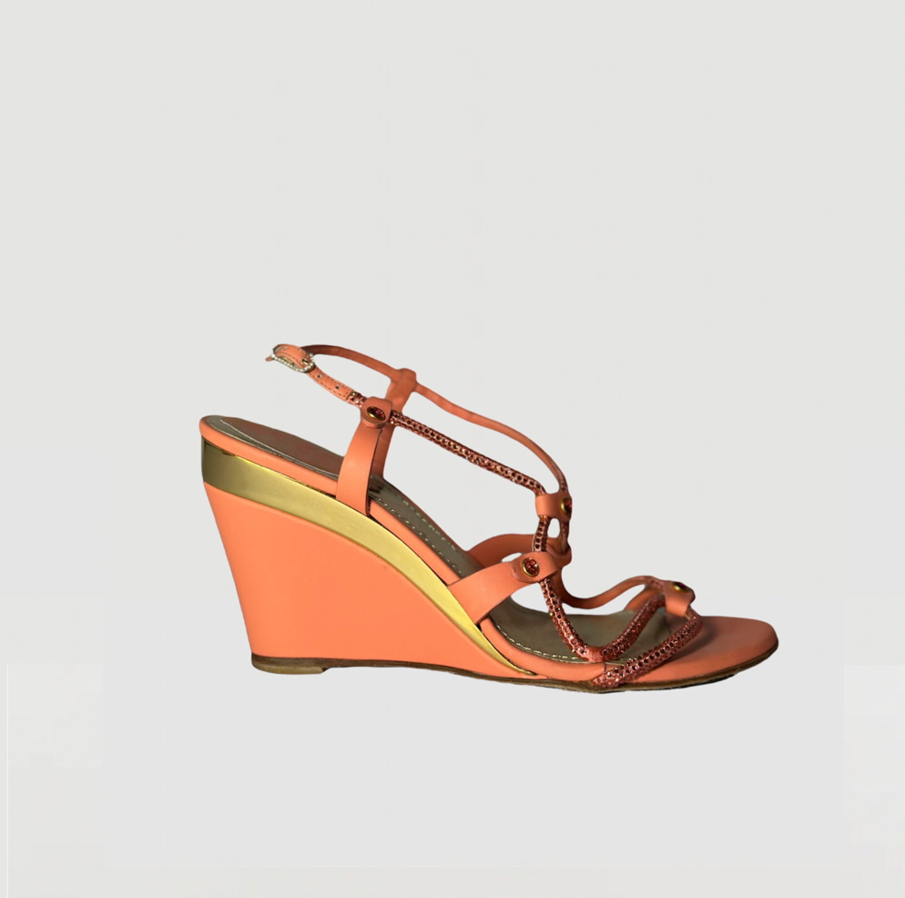 Rene Caovilla Orange Crystal Wedge Platform Heels Size 37- Retail Price 650€