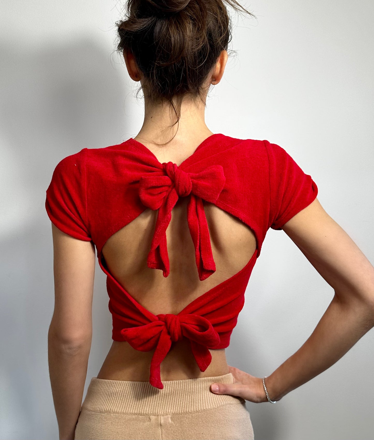 Off-White Red Towel Cropped T-Shirt With Logo And Open Back Size Small