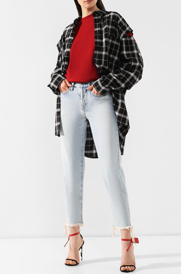 Balenciaga Ripped Long Sleeve Checked Button-up Shirt Size FR 36