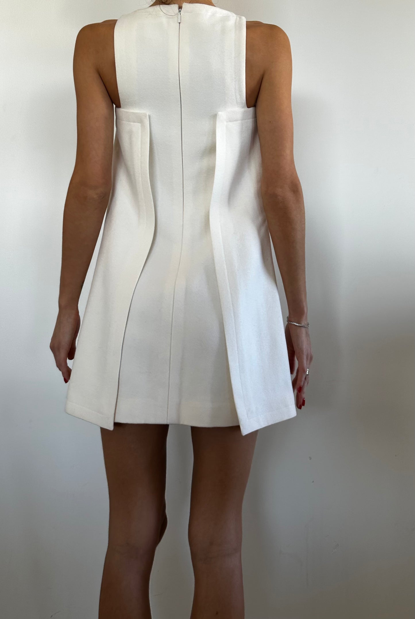 Fendi Wool Cream Dress With Leather Pockets Size IT 38