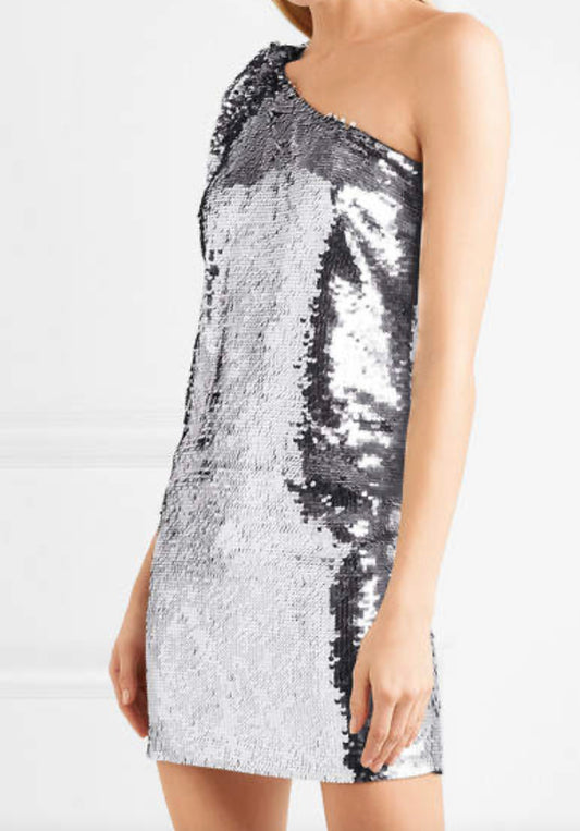 Veronica Beard Mini One-Shoulder Sequin Silver Dress Size Small