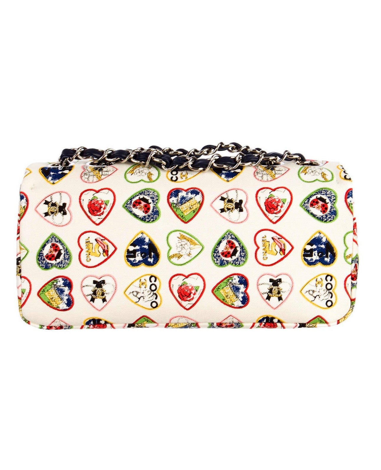 Chanel Spring 2006 Single Flap Canvas Valentine Heart Bag With Silver Hardware