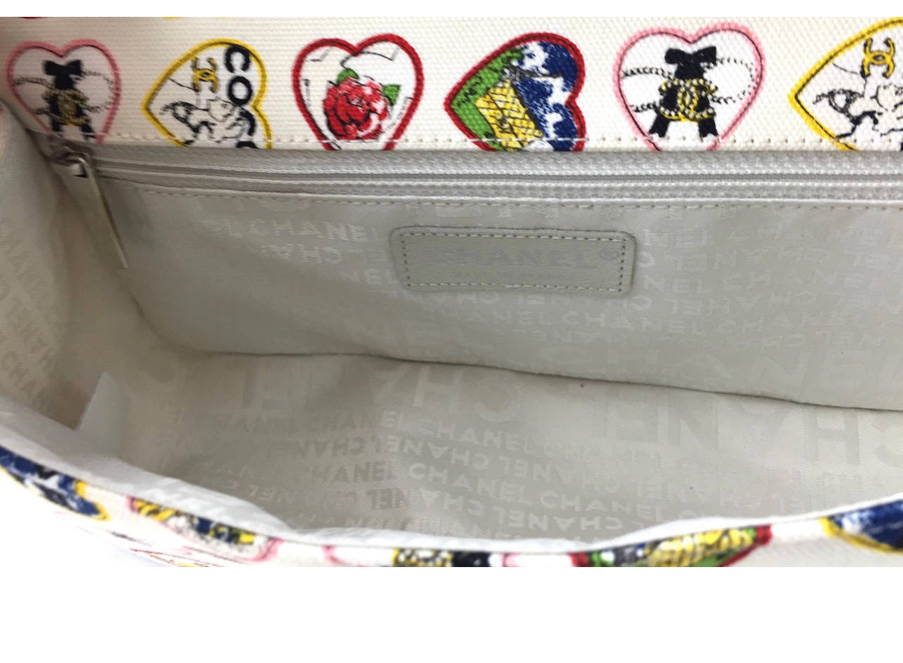 Chanel Spring 2006 Single Flap Canvas Valentine Heart Bag With Silver Hardware