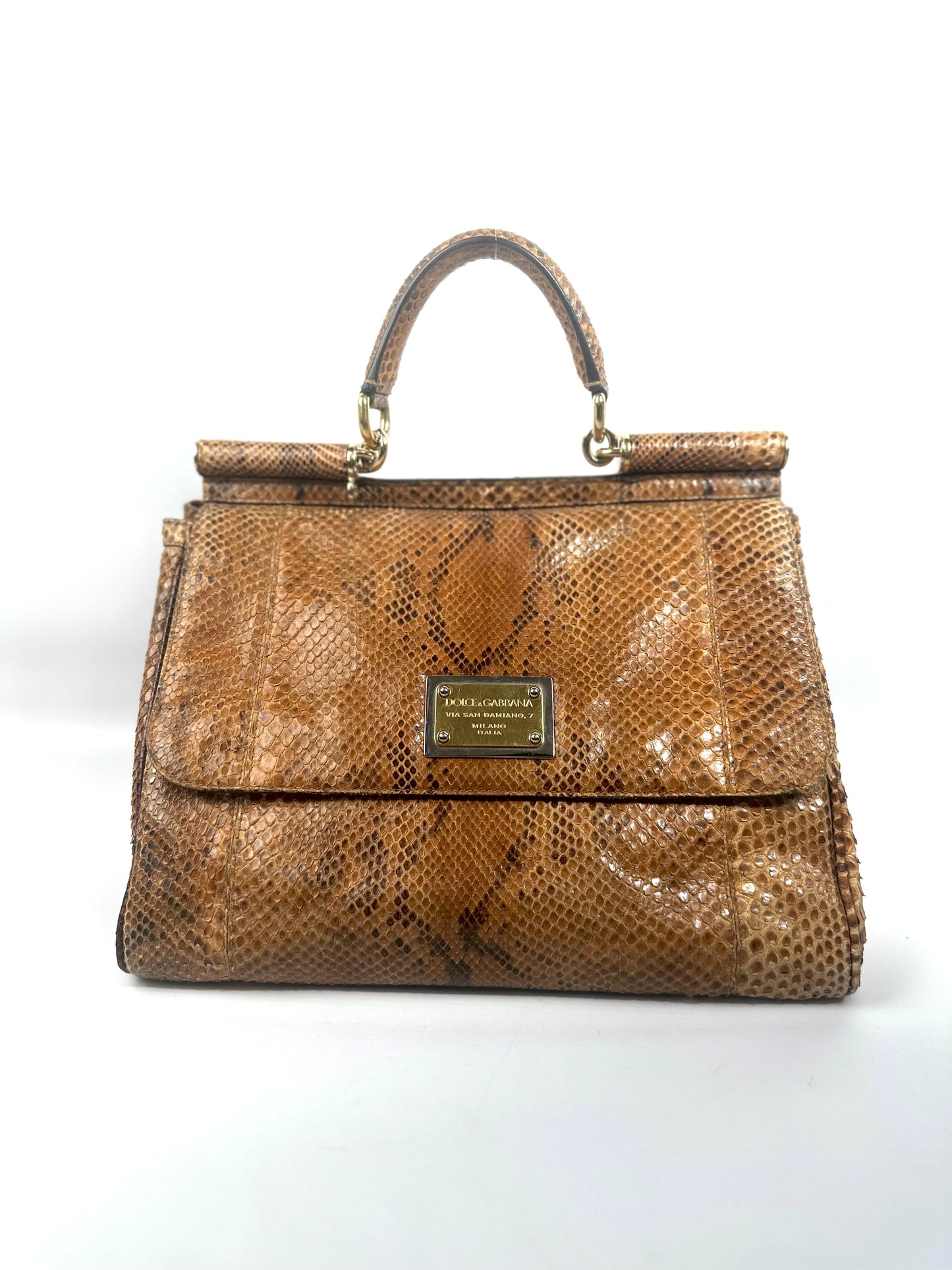 Dolce & Gabbana Sicily Python Leather Handbag Gold Hardware