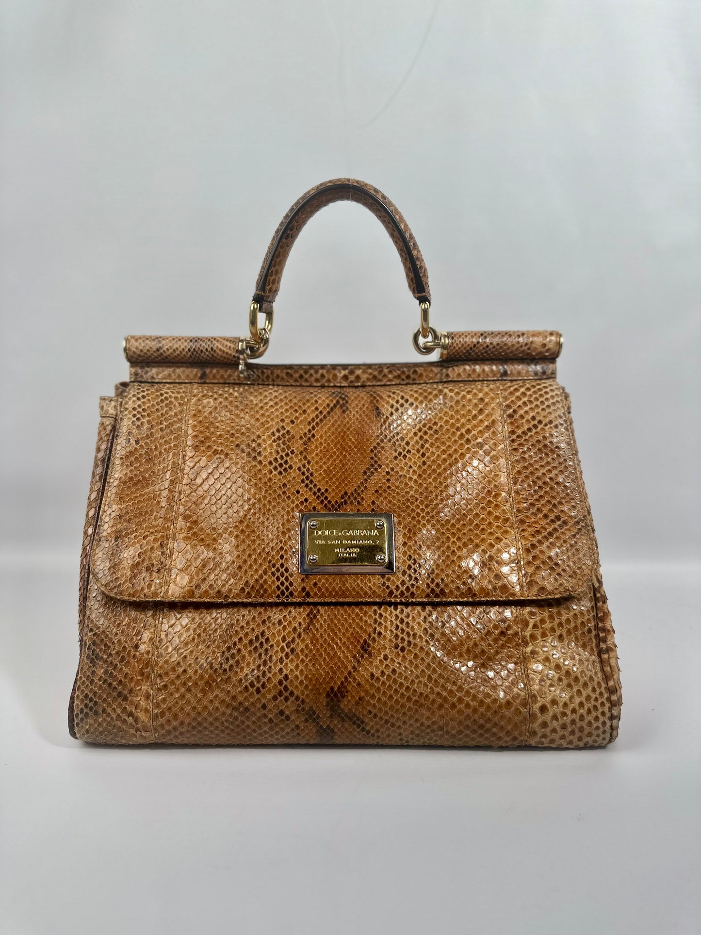 Dolce & Gabbana Sicily Python Leather Handbag Gold Hardware