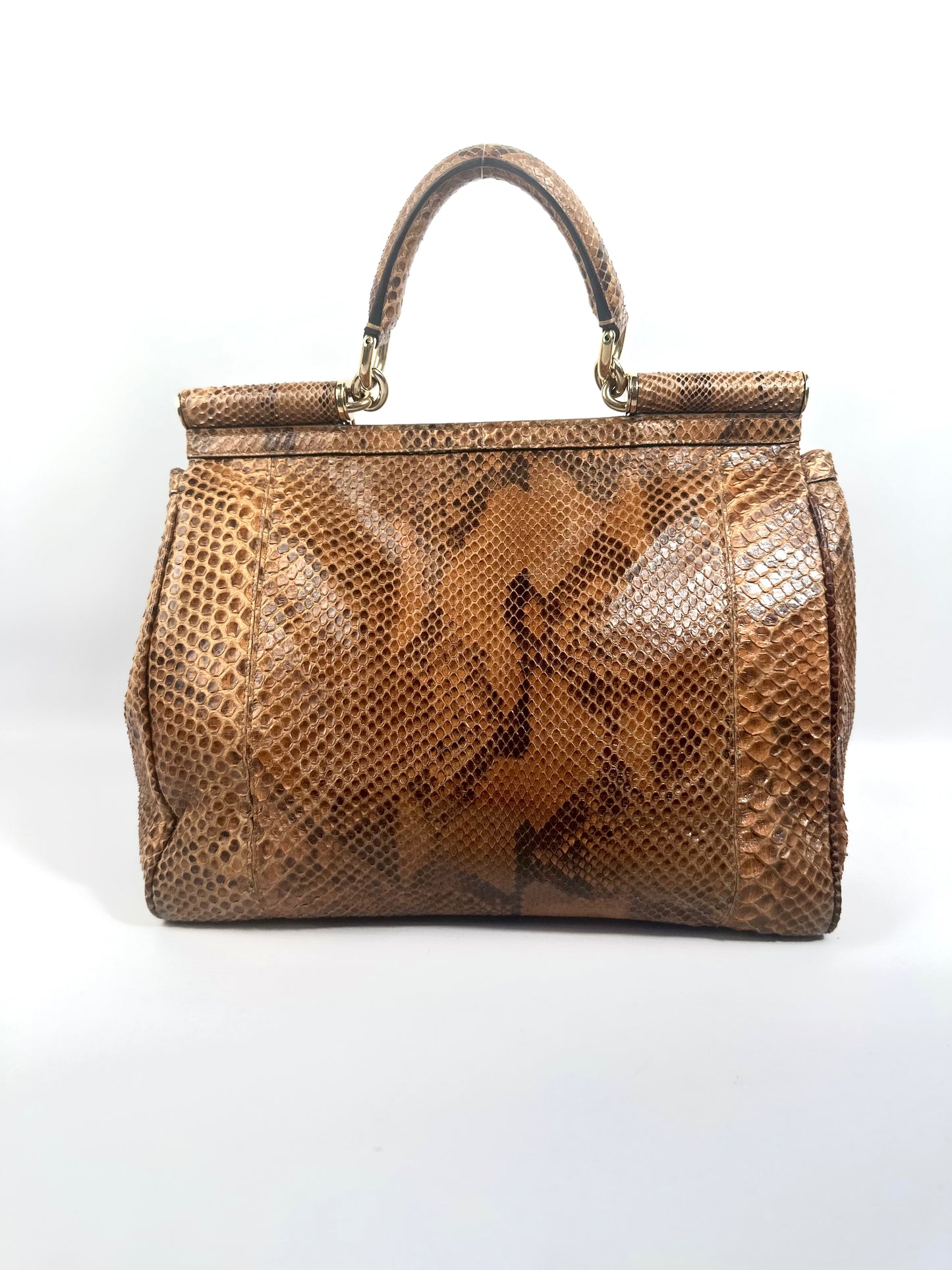 Dolce & Gabbana Sicily Python Leather Handbag Gold Hardware
