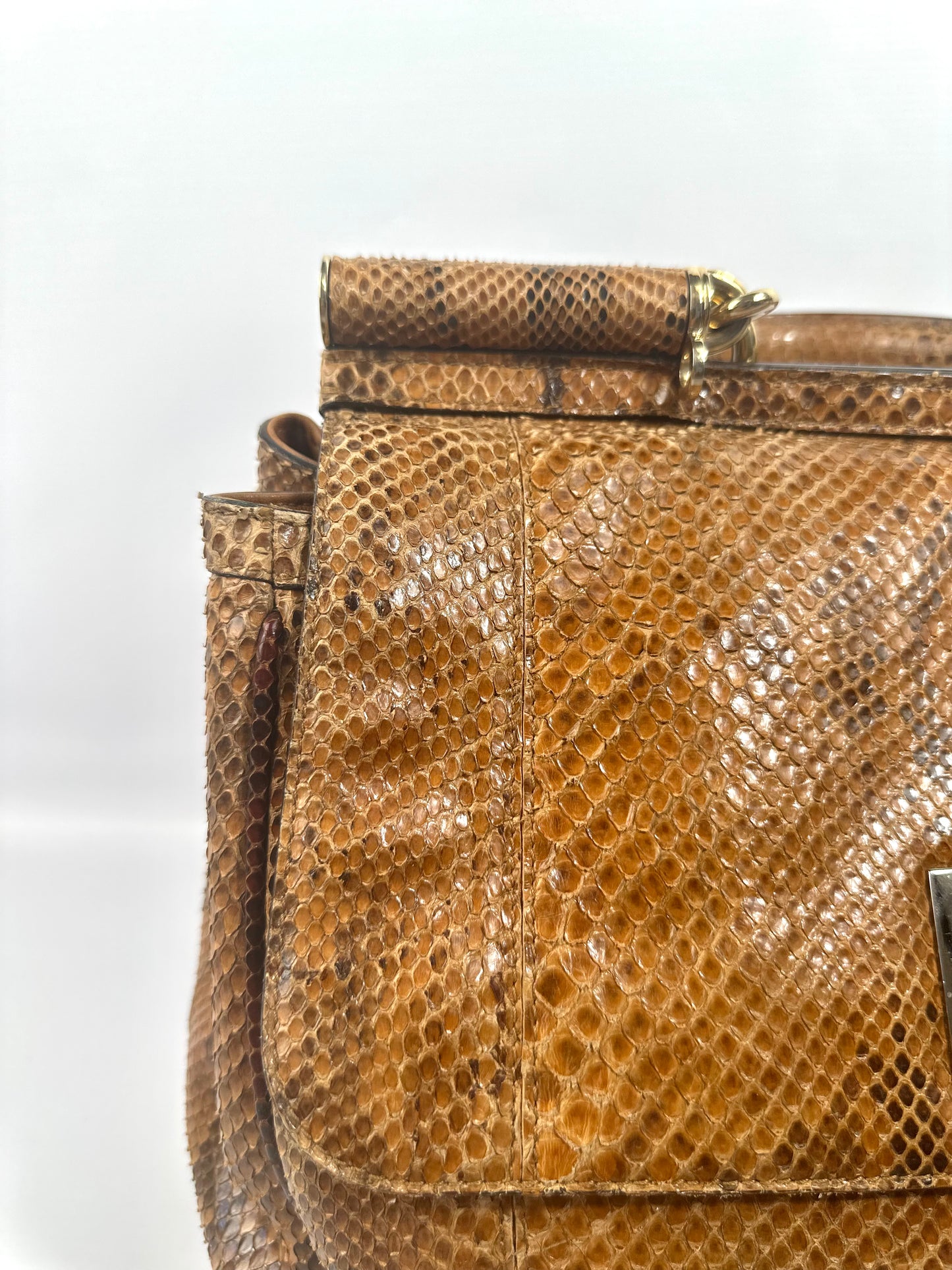 Dolce & Gabbana Sicily Python Leather Handbag Gold Hardware