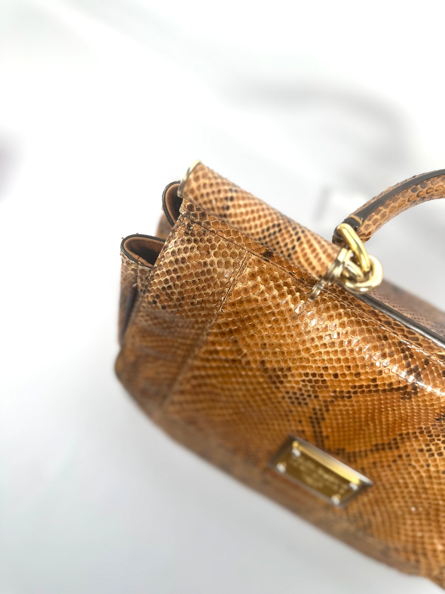 Dolce & Gabbana Sicily Python Leather Handbag Gold Hardware