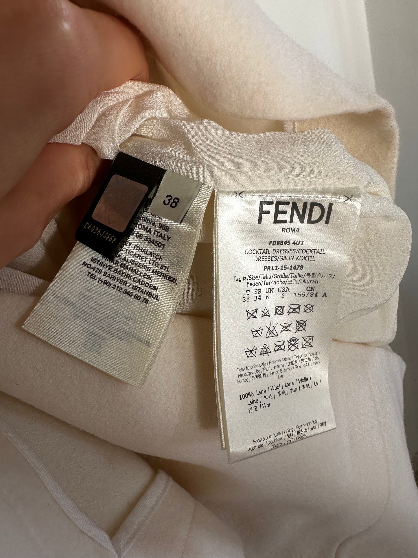 Fendi Wool Cream Dress With Leather Pockets Size IT 38