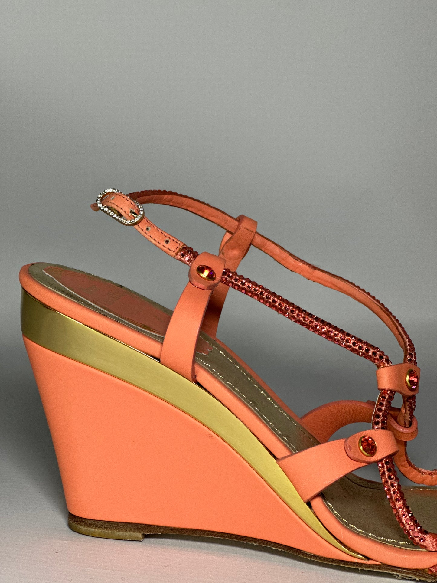 Rene Caovilla Orange Crystal Wedge Platform Heels Size 37- Retail Price 650€