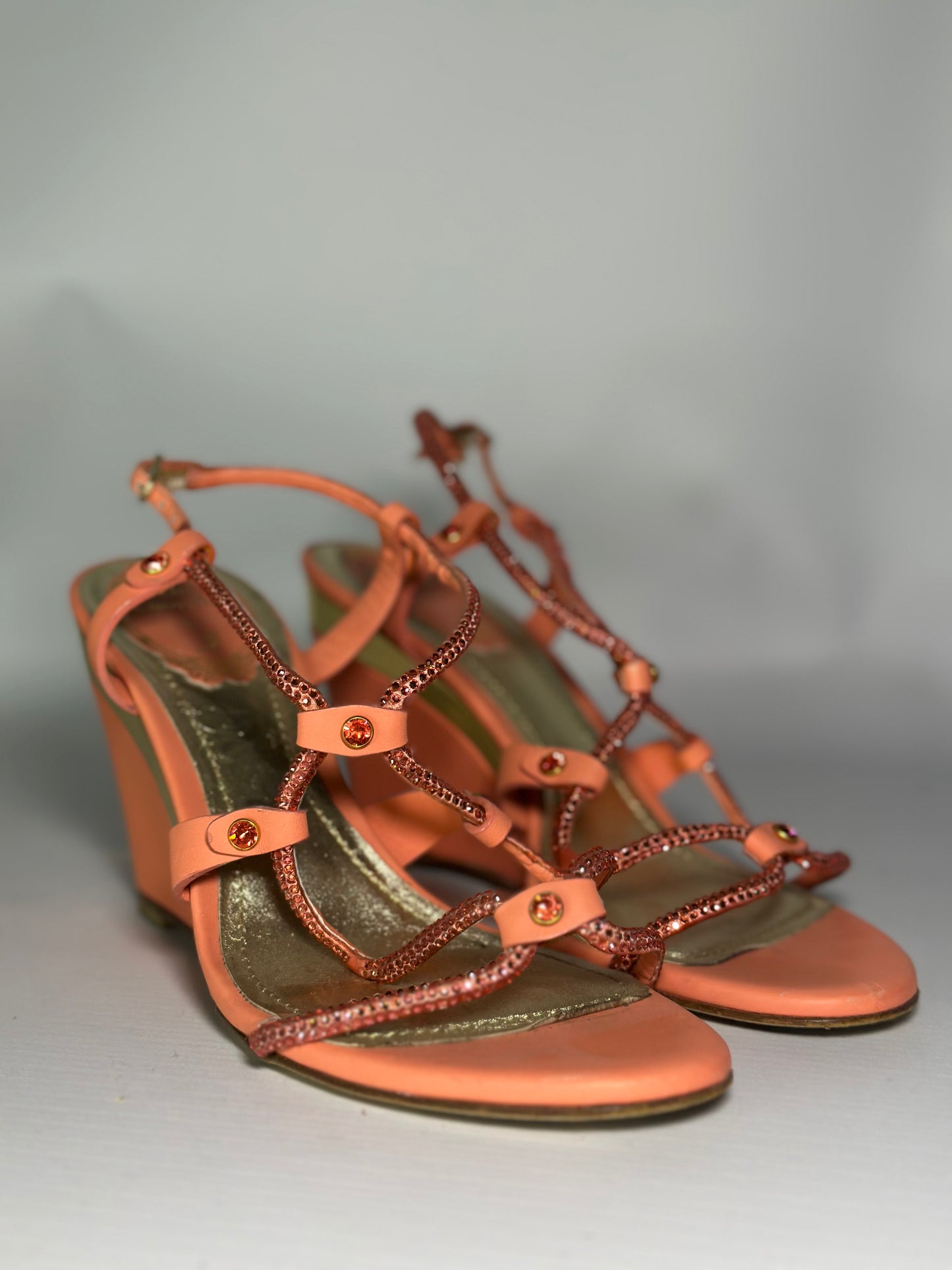 Rene Caovilla Orange Crystal Wedge Platform Heels Size 37- Retail Price 650€