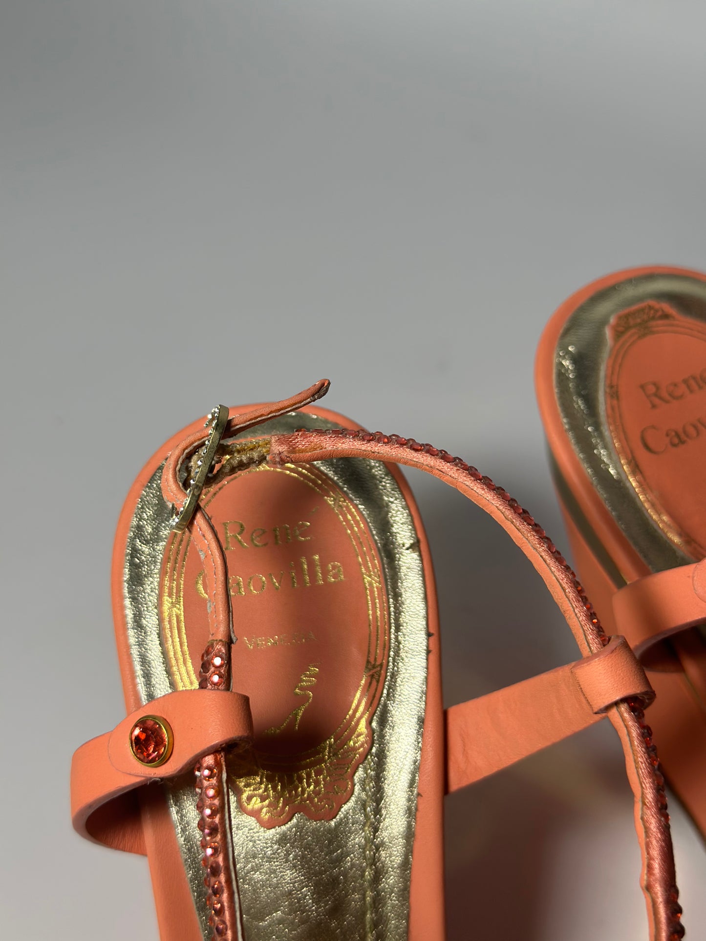 Rene Caovilla Orange Crystal Wedge Platform Heels Size 37- Retail Price 650€