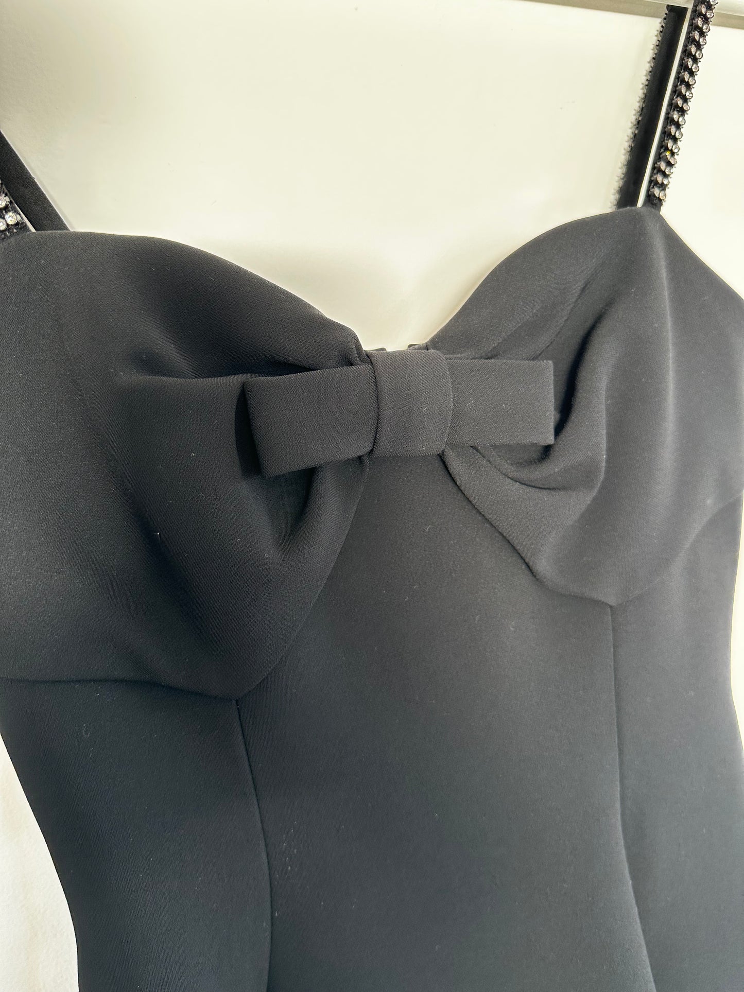 Miu Miu Black Mini Dress With Sequin Straps And Bow Size Italian 38