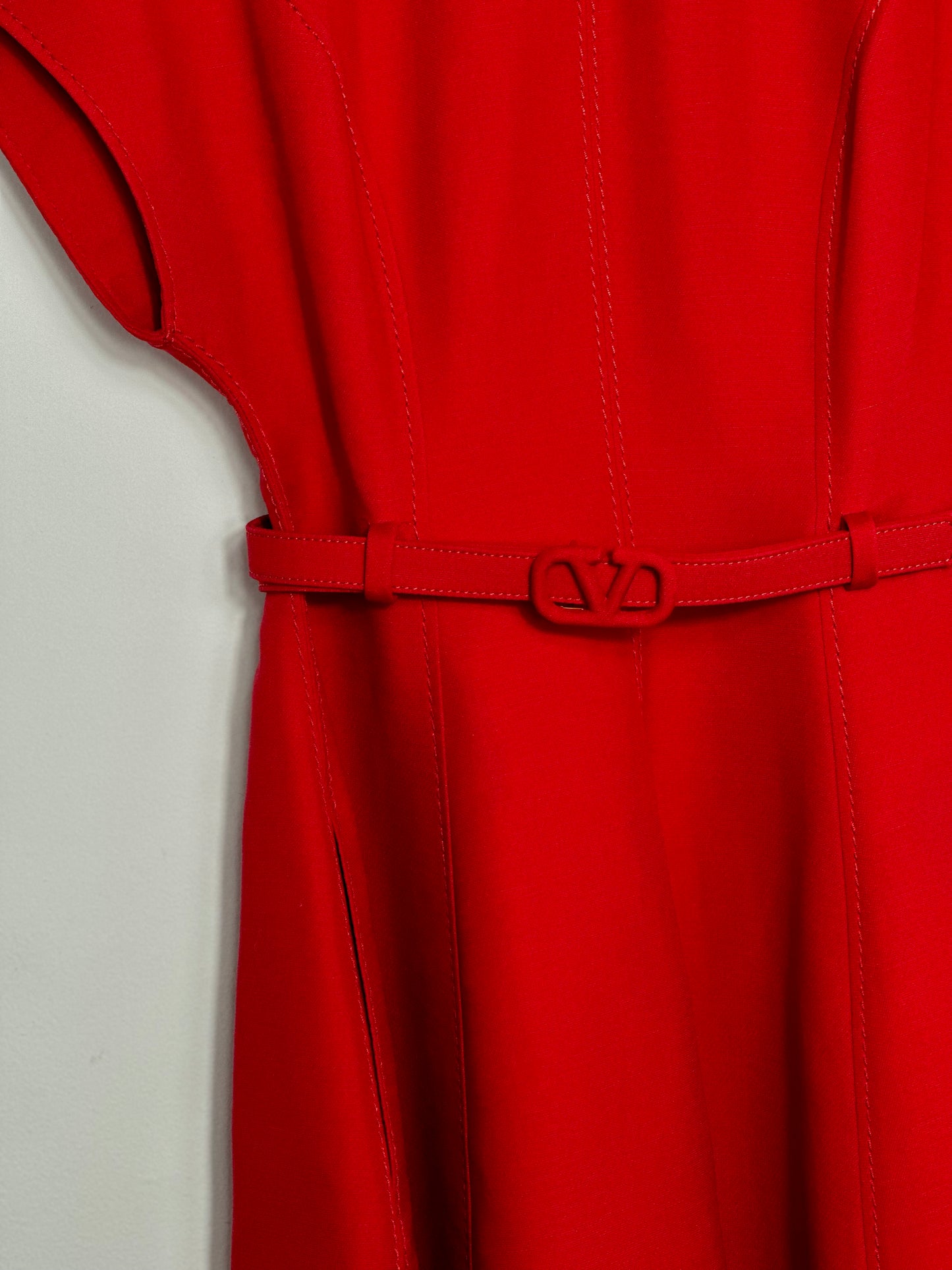 Valentino Garavani Red Silk Crepe Couture Mini Dress With Belt Logo Size Italian 38
