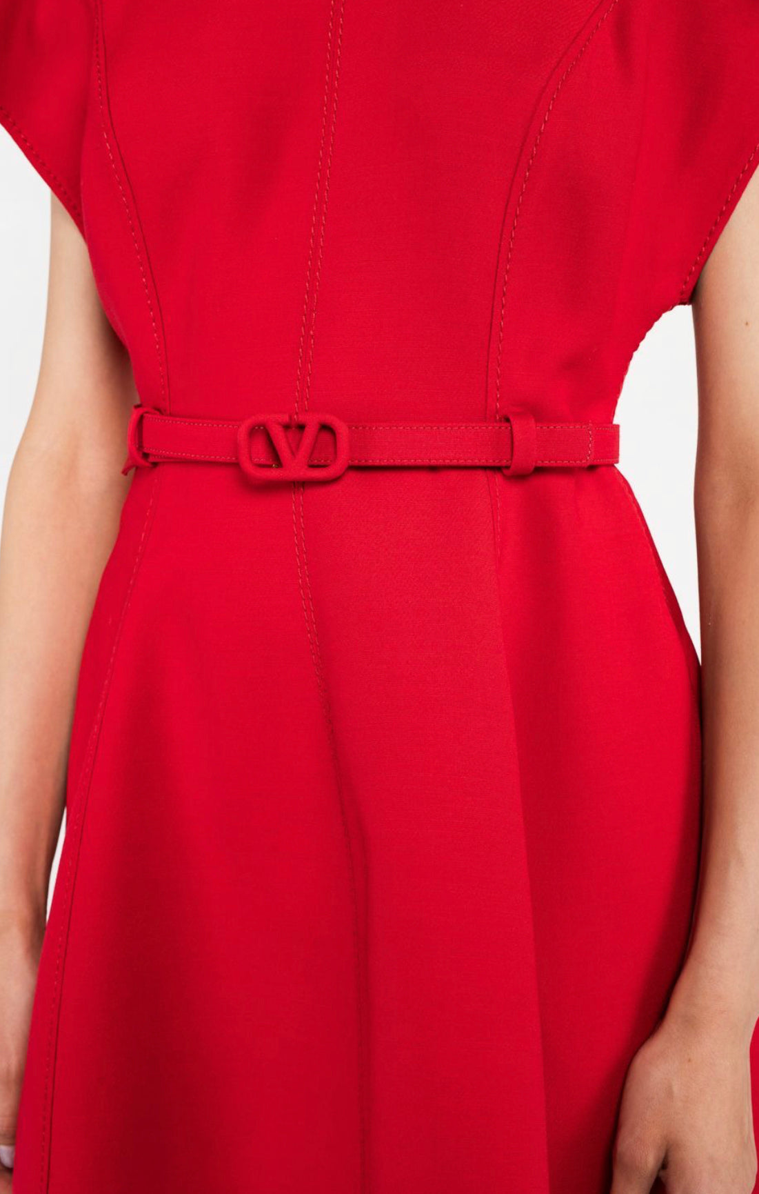 Valentino Garavani Red Silk Crepe Couture Mini Dress With Belt Logo Size Italian 38