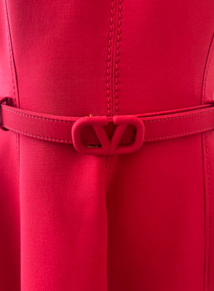 Valentino Garavani Red Silk Crepe Couture Mini Dress With Belt Logo Size Italian 38