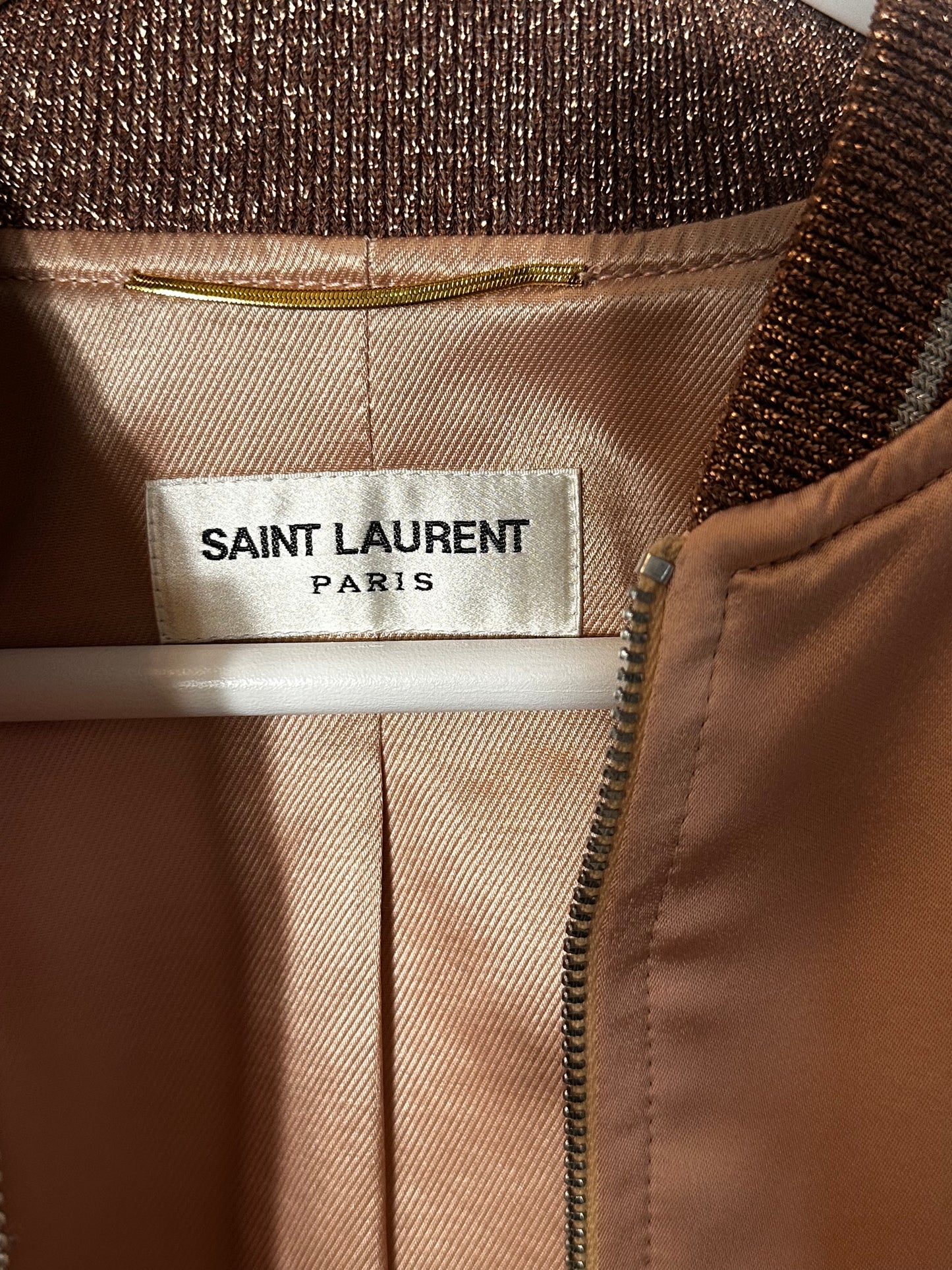 Saint Laurent Hedi Slimane 2016 Sequin Blush Pink Bomber Jacket Size Small