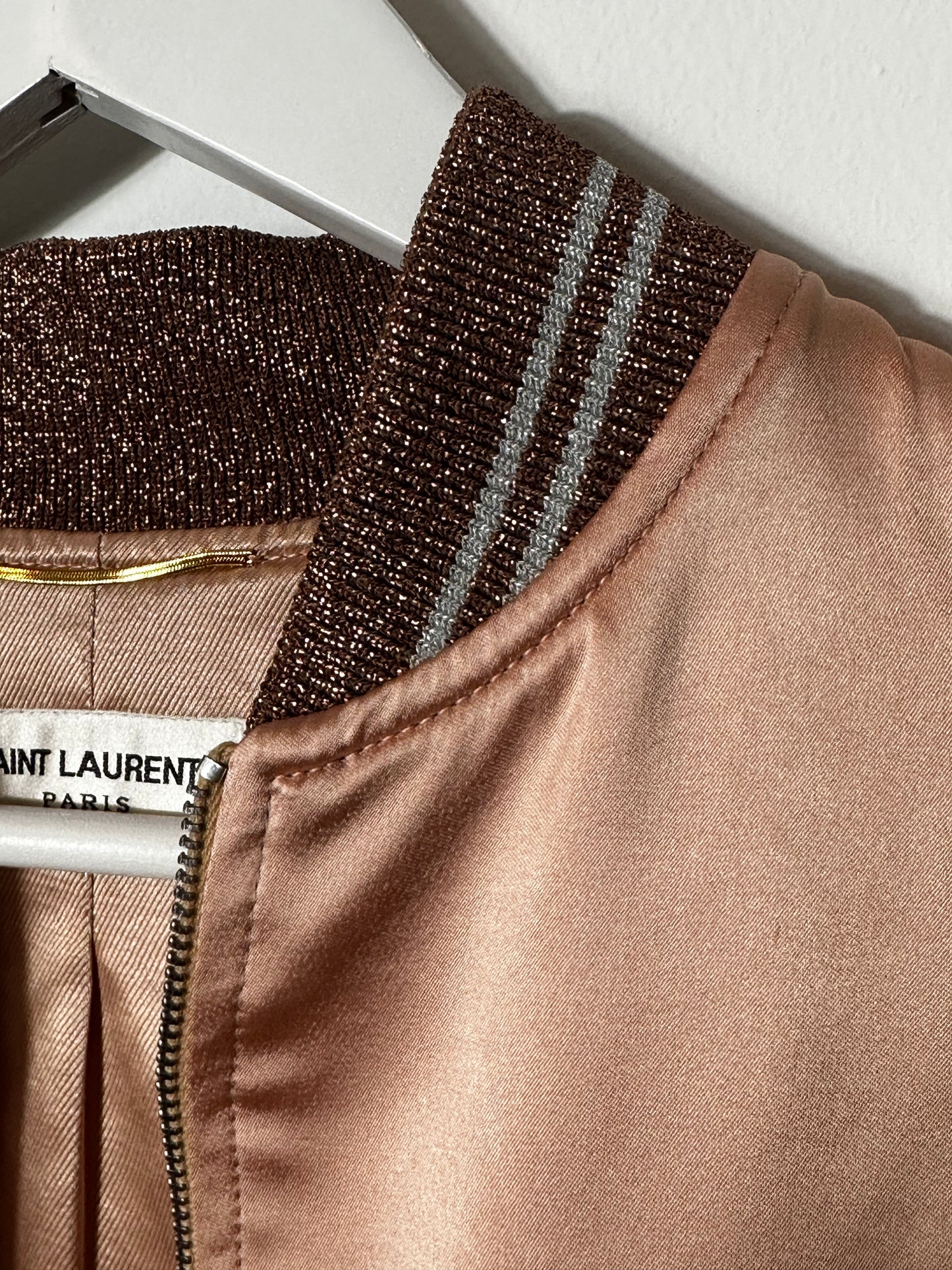 Saint Laurent Hedi Slimane 2016 Sequin Blush Pink Bomber Jacket Size Small