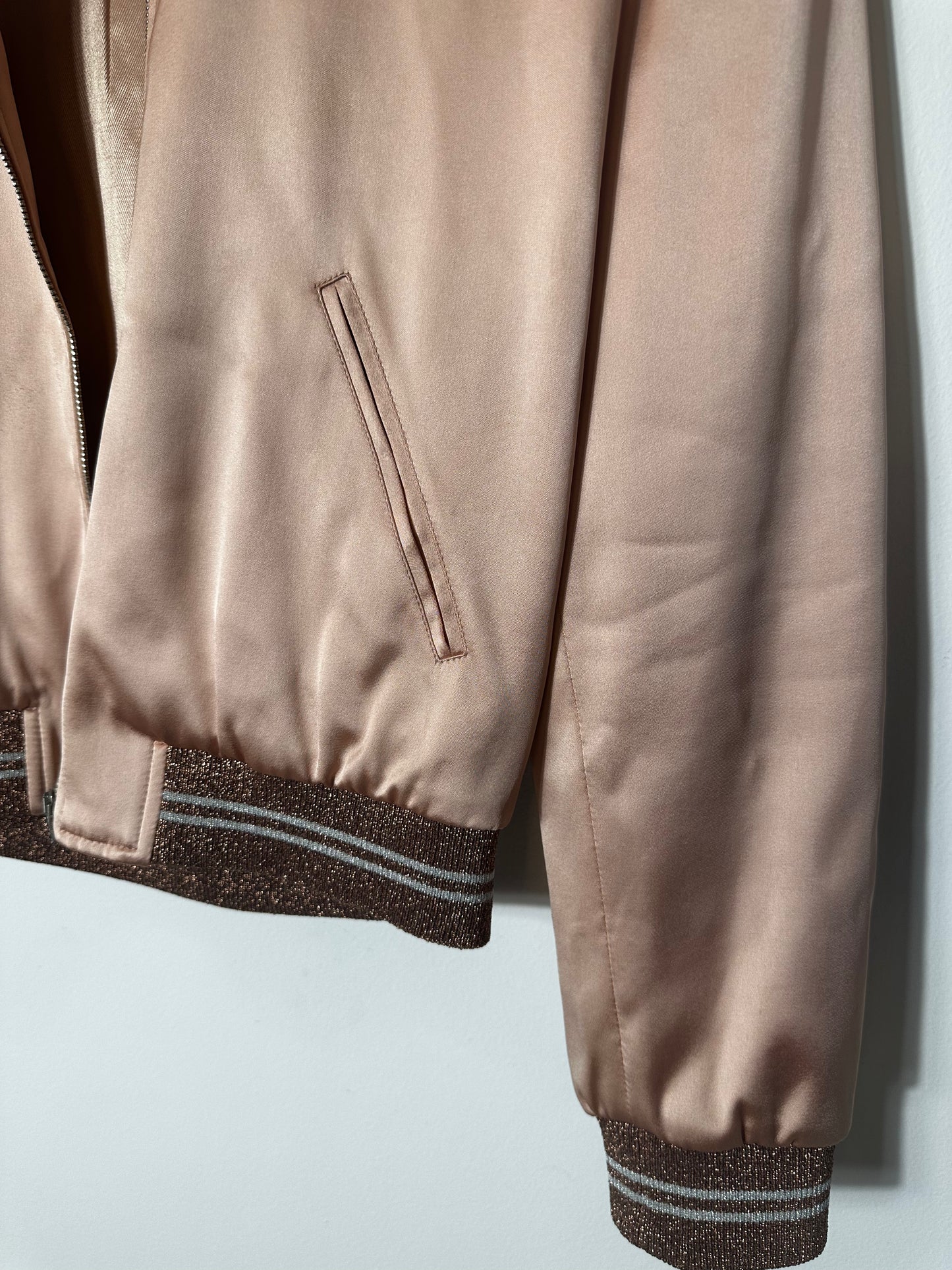 Saint Laurent Hedi Slimane 2016 Sequin Blush Pink Bomber Jacket Size Small