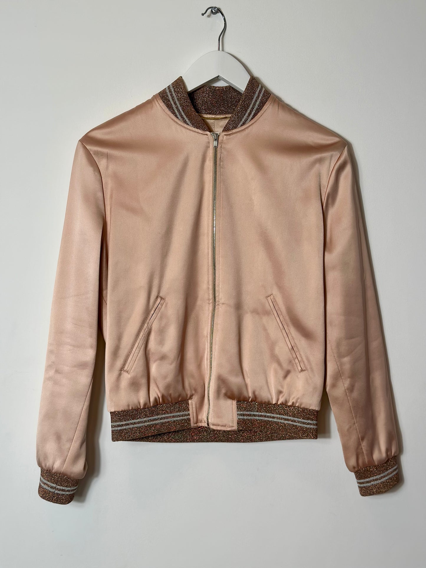 Saint Laurent Hedi Slimane 2016 Sequin Blush Pink Bomber Jacket Size Small