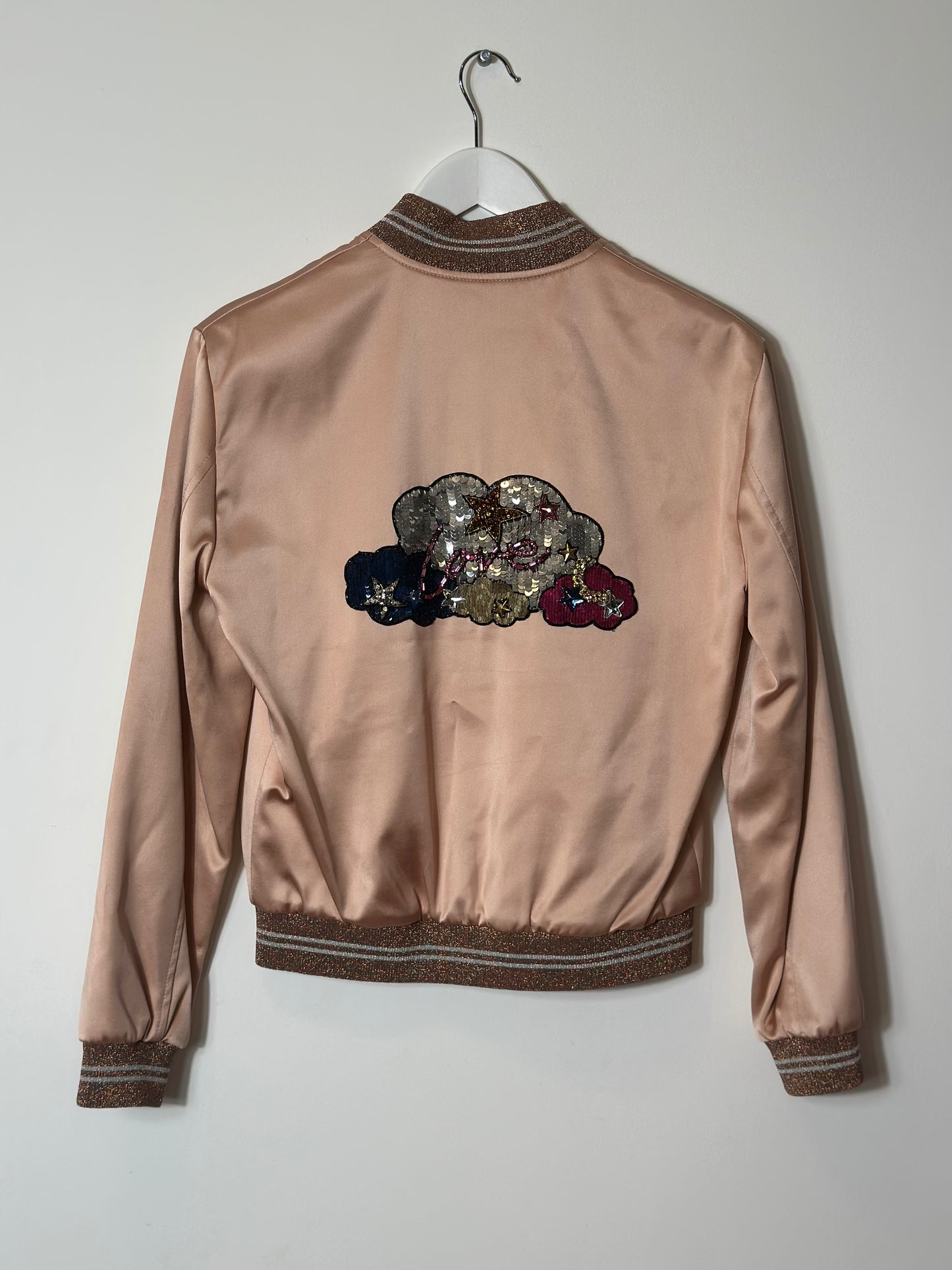Saint Laurent Hedi Slimane 2016 Sequin Blush Pink Bomber Jacket Size Small