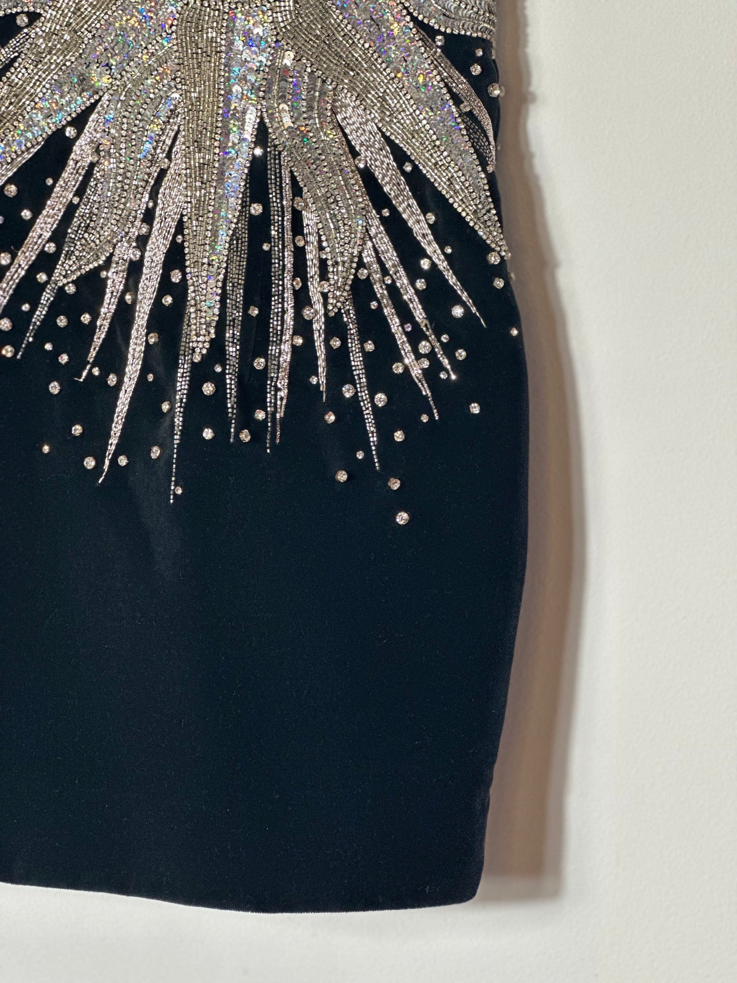 Balmain Strapless Embellished Sequin Sun Face Mini Velvet Dress Size Medium Retail Price 5,200€