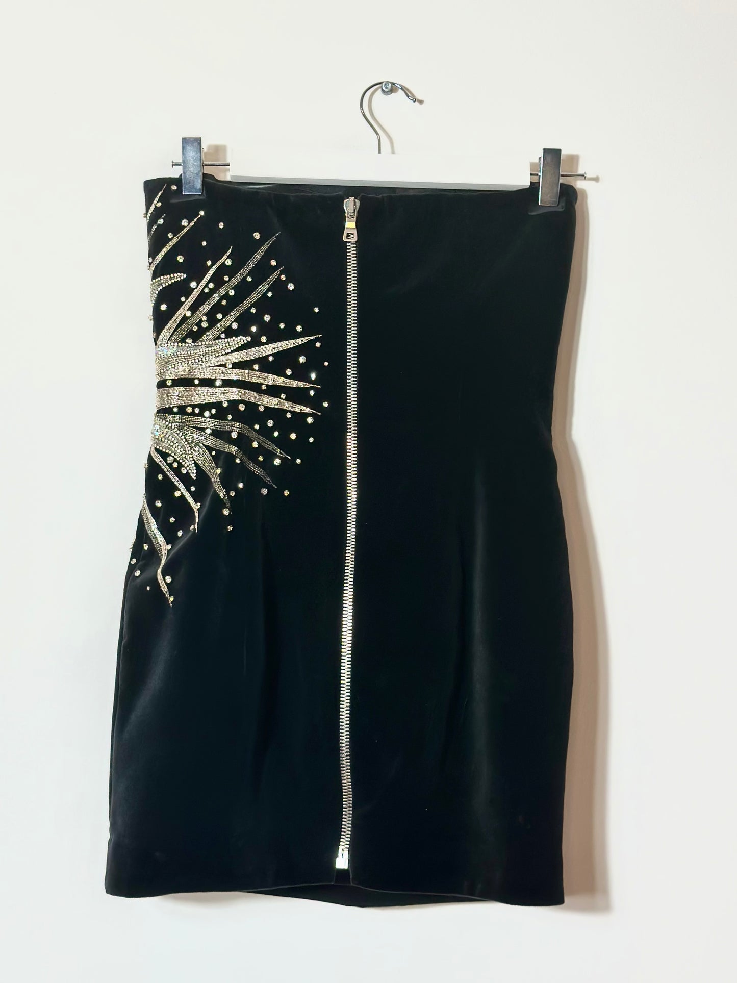 Balmain Strapless Embellished Sequin Sun Face Mini Velvet Dress Size Medium Retail Price 5,200€