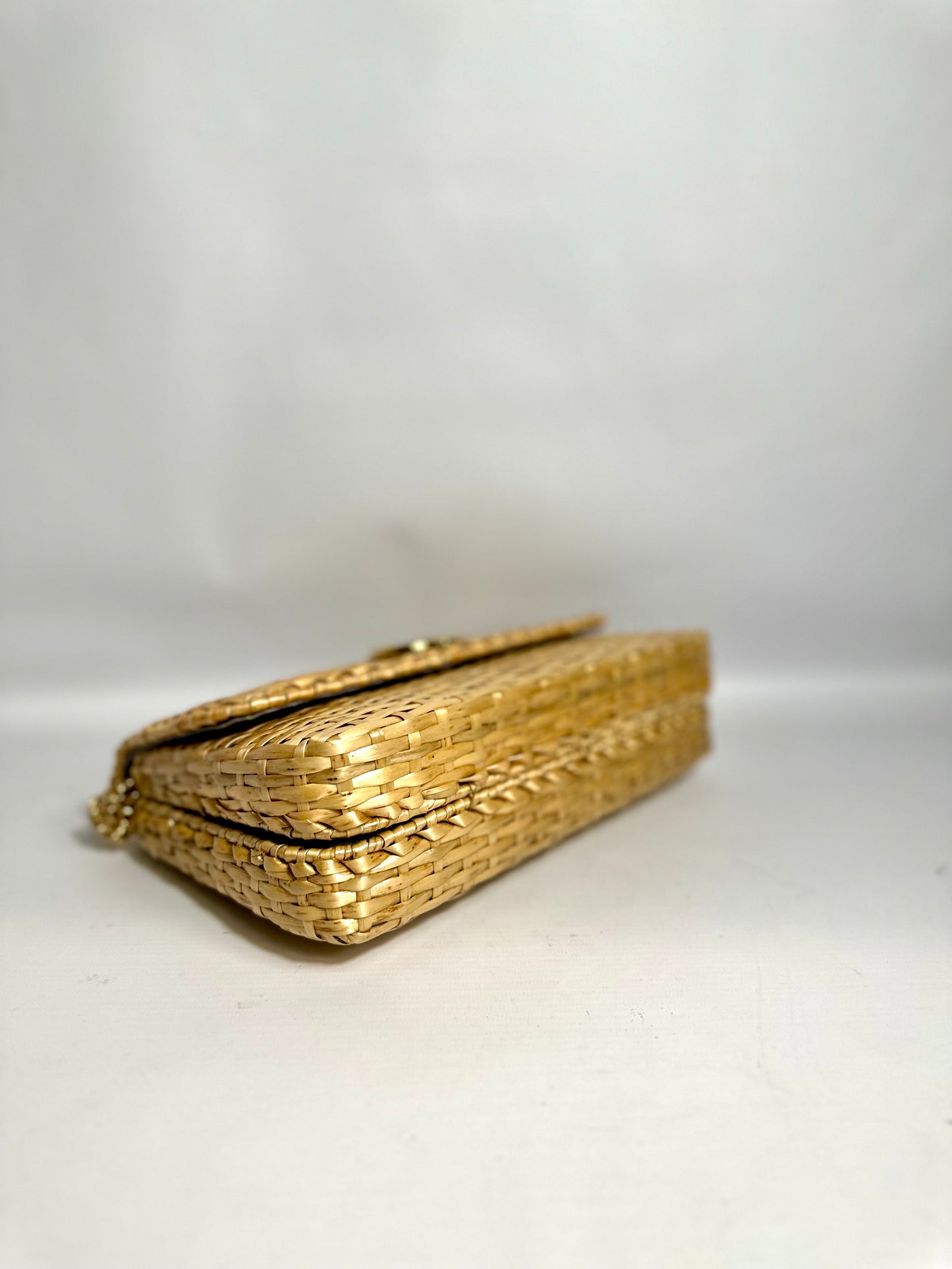 Gucci Natural Glazed Woven-Wicker Cestino Bag With Gold Hardware