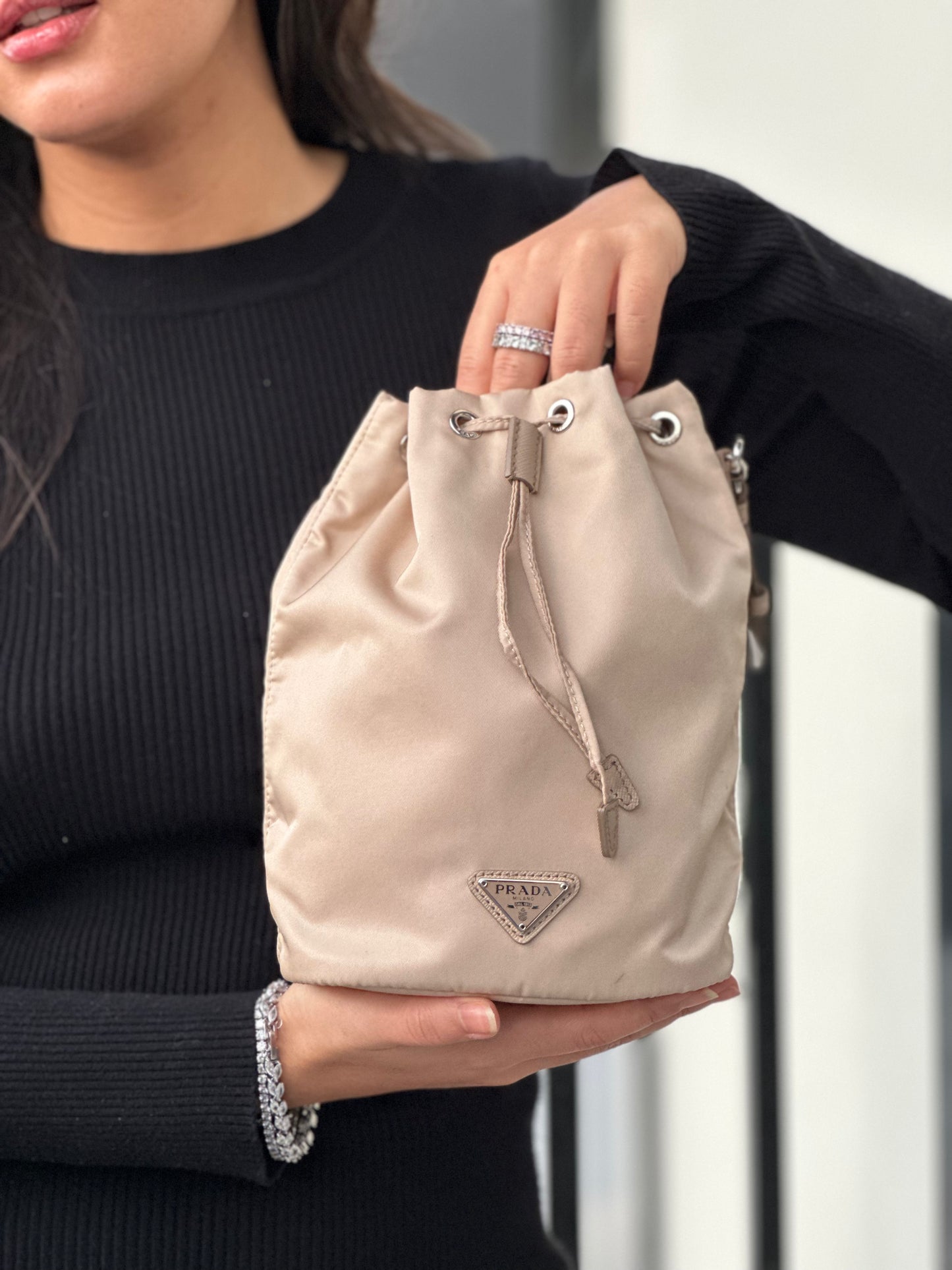 Prada Re-Nylon Desert Beige Bag With Silver Hardware Retail Price - 530€