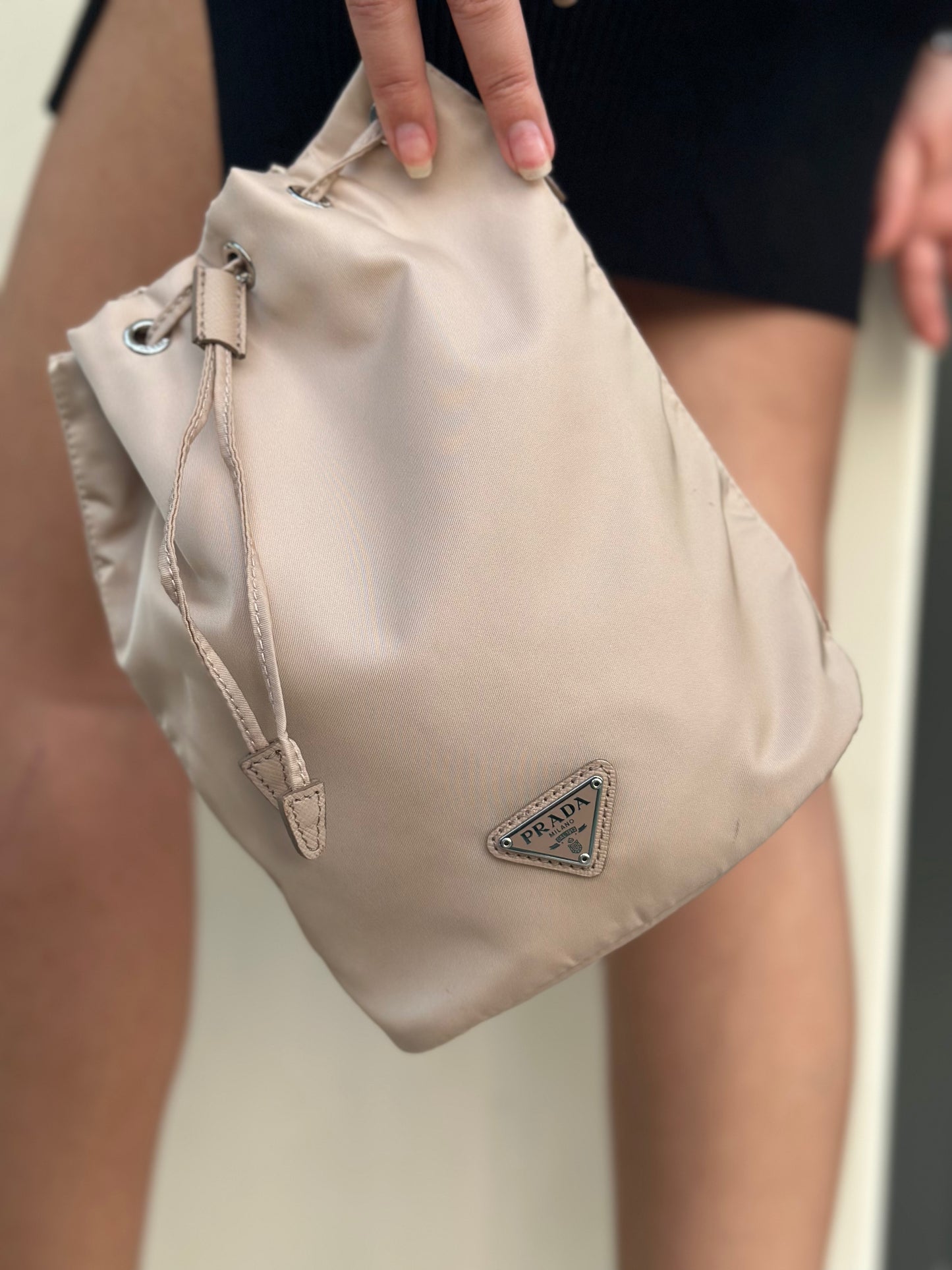 Prada Re-Nylon Desert Beige Bag With Silver Hardware Retail Price - 530€