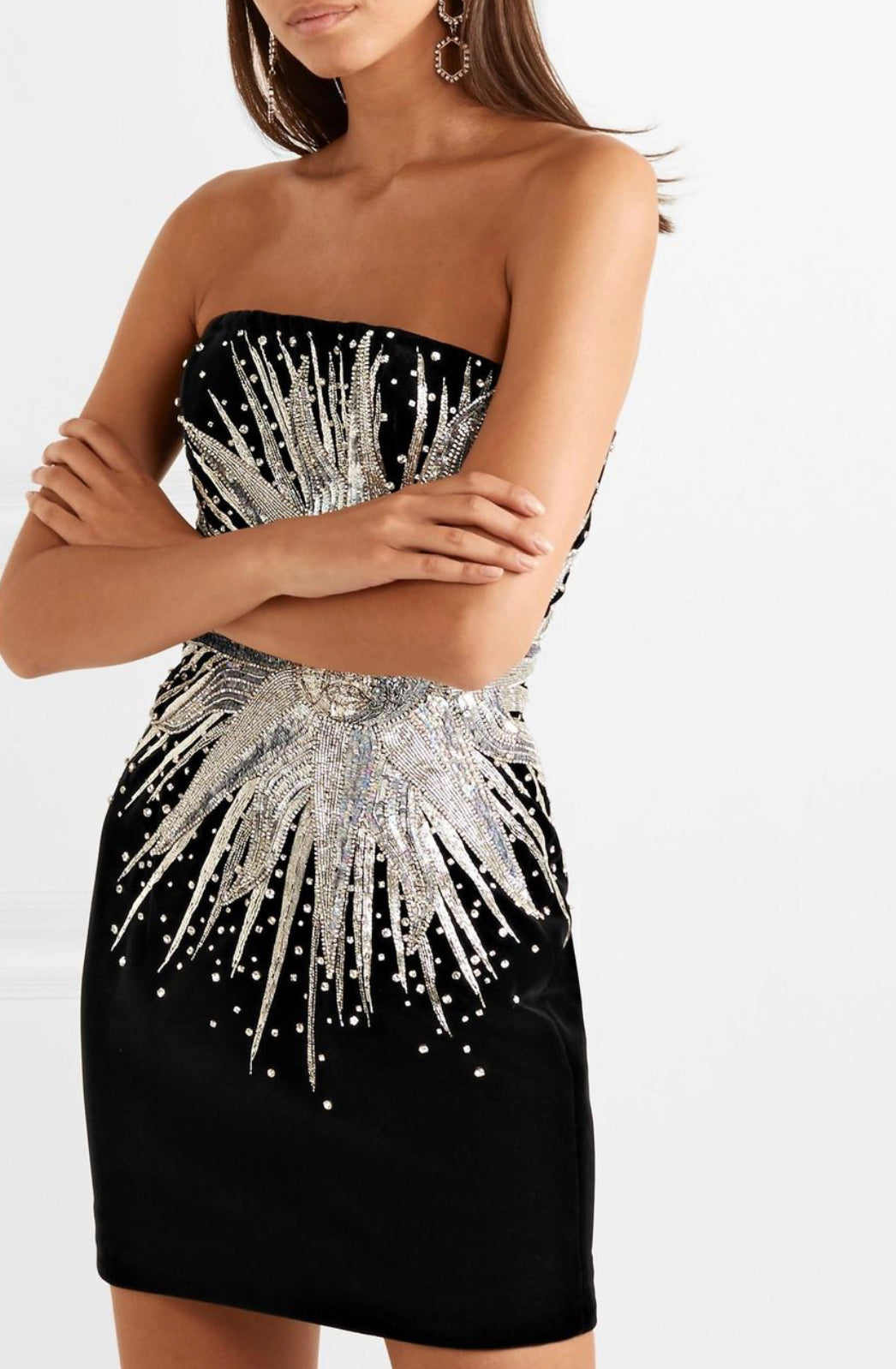 Balmain Strapless Embellished Sequin Sun Face Mini Velvet Dress Size Medium Retail Price 5,200€