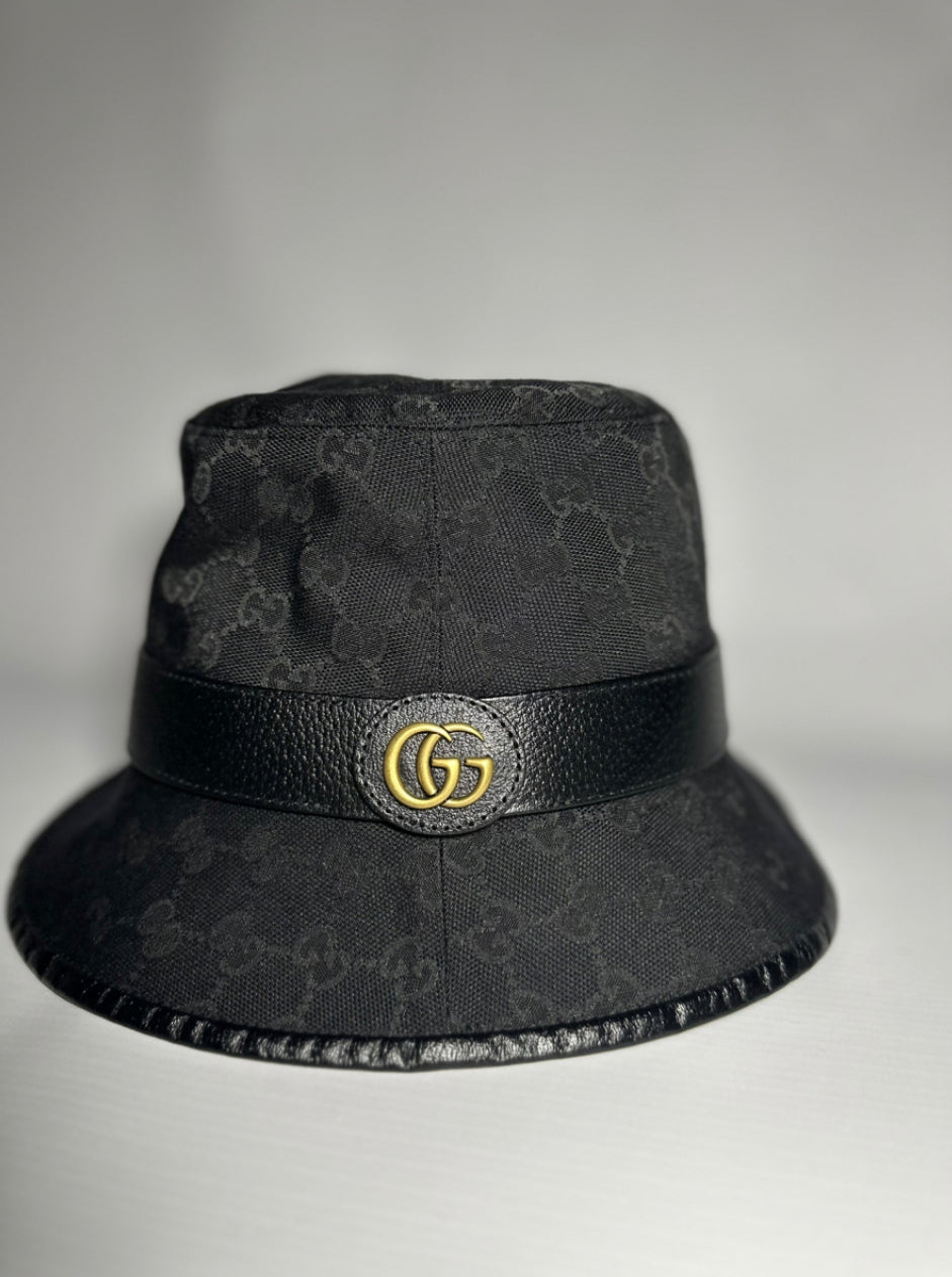 Gucci Black Leather-trimmed Canvas-jacquard Bucket Hat