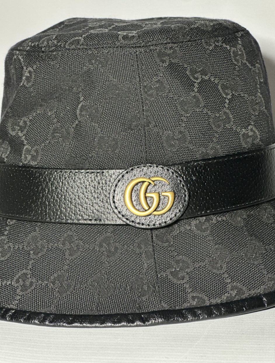 Gucci Black Leather-trimmed Canvas-jacquard Bucket Hat