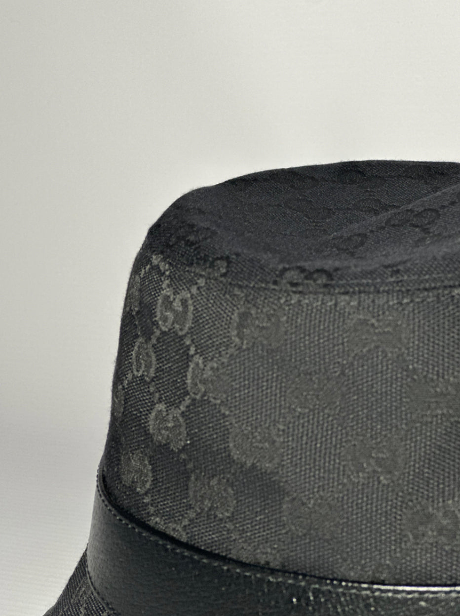 Gucci Black Leather-trimmed Canvas-jacquard Bucket Hat