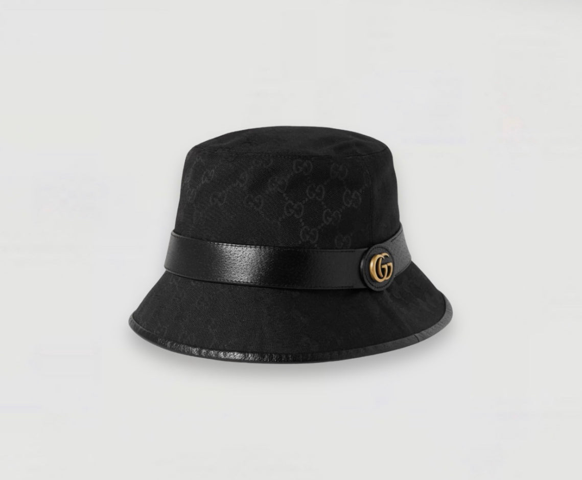 Gucci Black Leather-trimmed Canvas-jacquard Bucket Hat