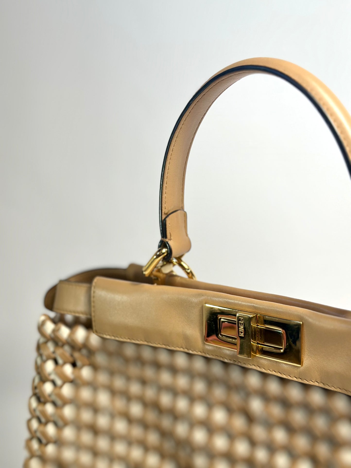 Fendi Medium Woven Brown And Nude Peekaboo Bag 2020 Collection With Gold Hardware