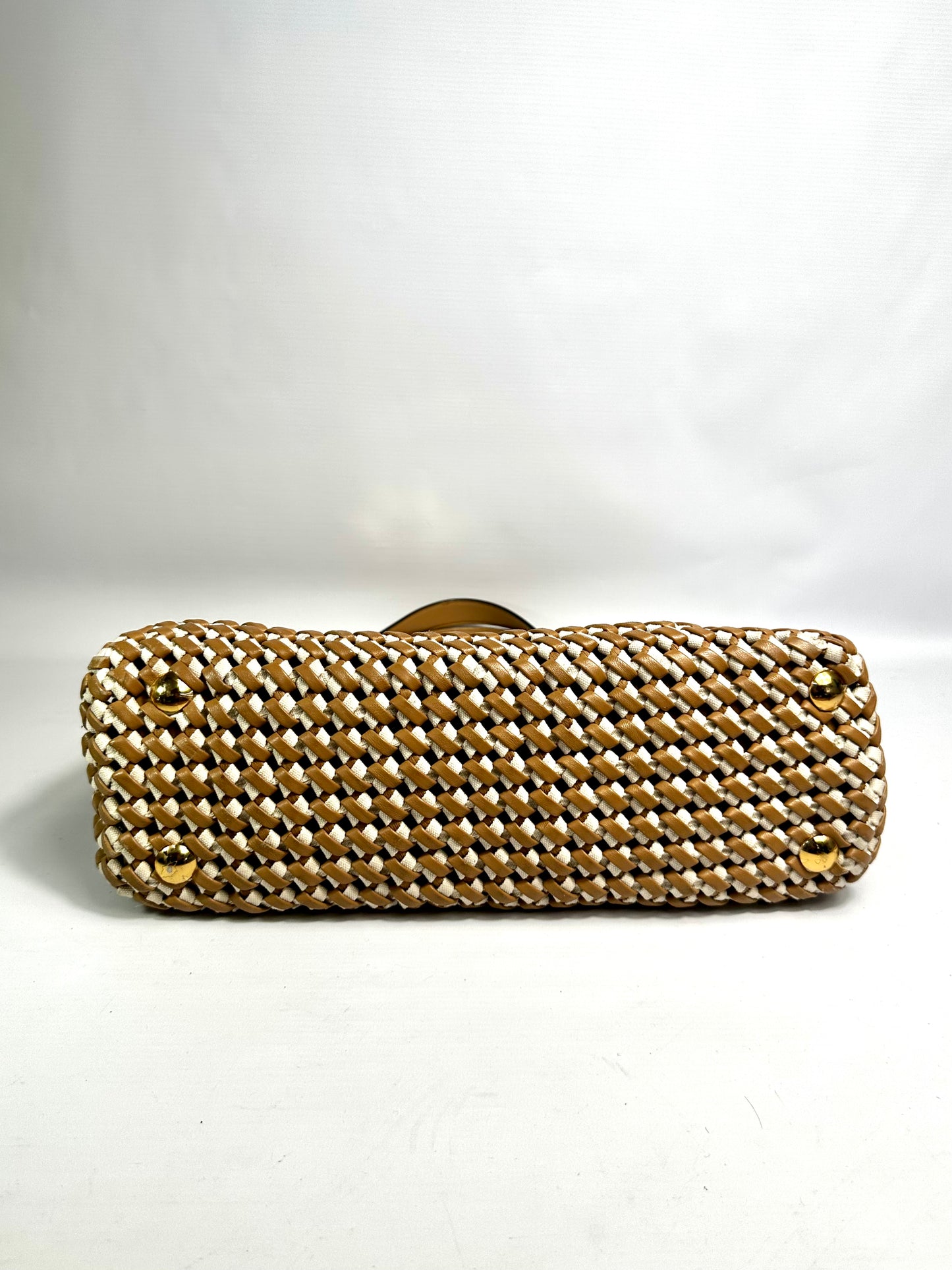 Fendi Medium Woven Brown And Nude Peekaboo Bag 2020 Collection With Gold Hardware