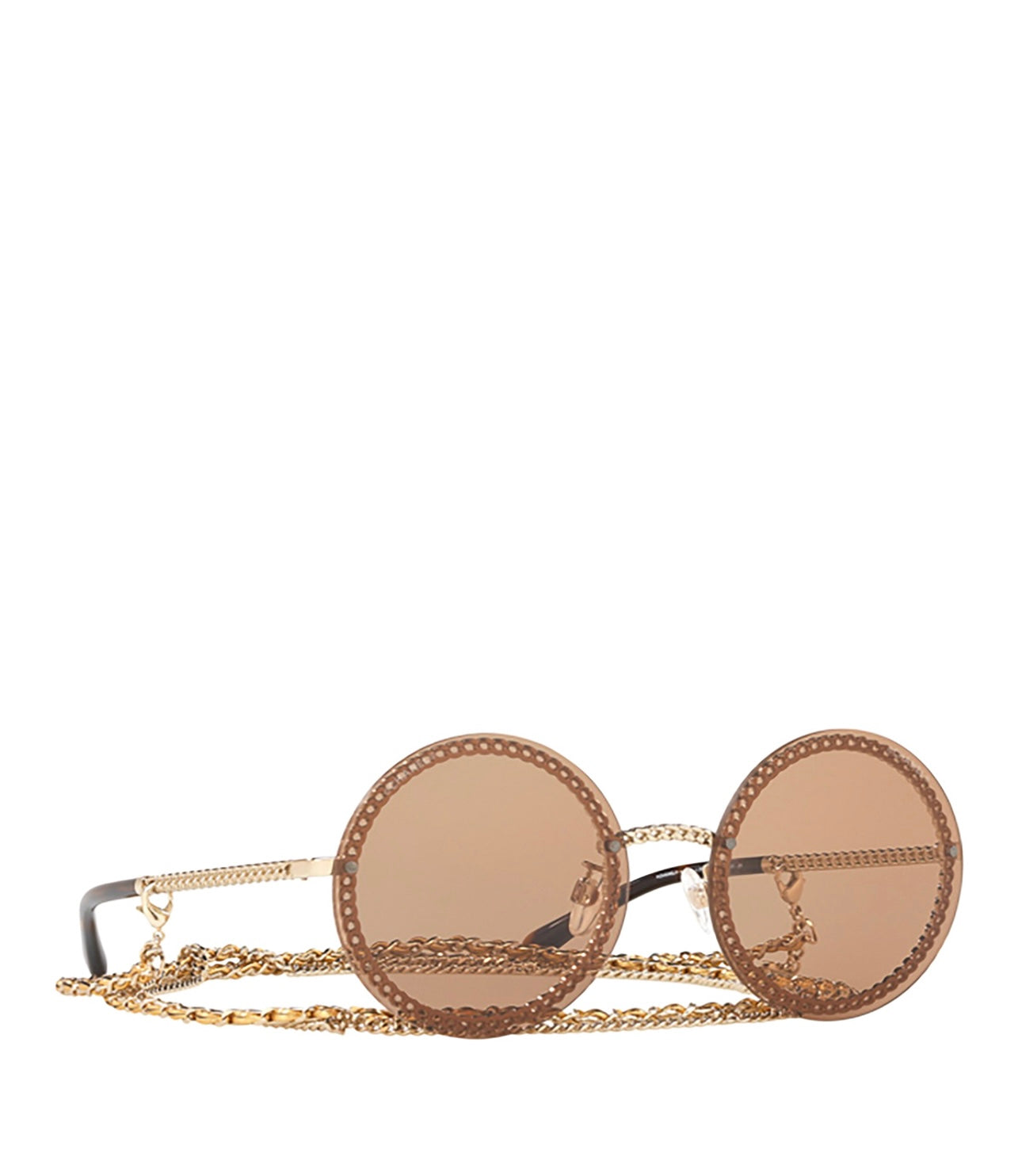 Chanel Round Metal Sunglasses With Gold Chain