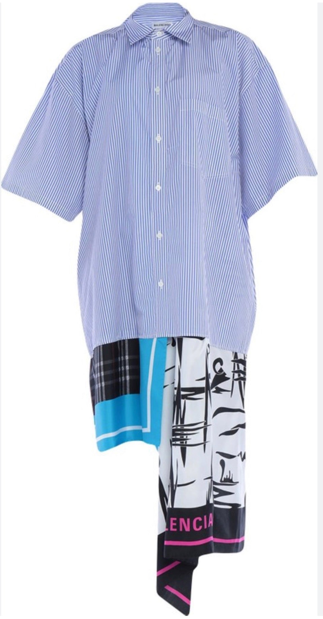 Balenciaga Silk Blue Foulard Shirt Dress Size FR 34 Retail Price 490€