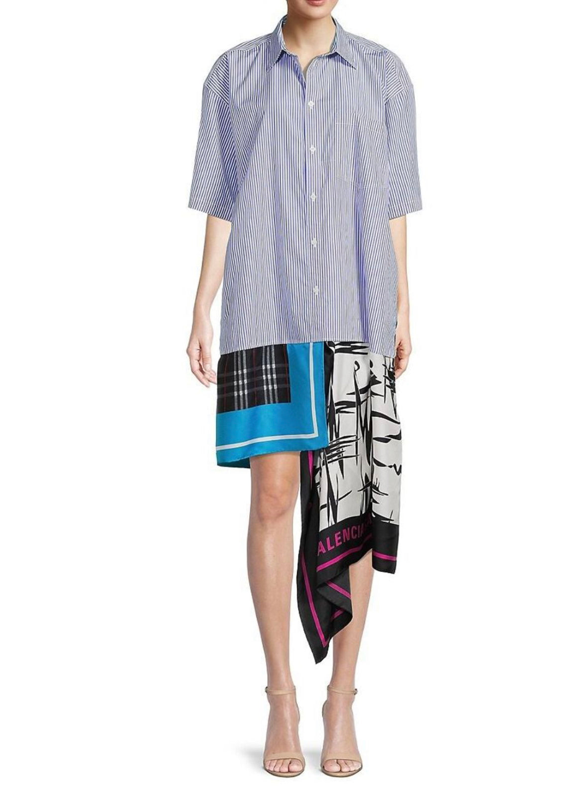 Balenciaga Silk Blue Foulard Shirt Dress Size FR 34 Retail Price 490€