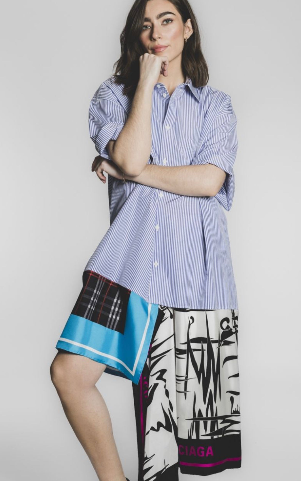 Balenciaga Silk Blue Foulard Shirt Dress Size FR 34 Retail Price 490€