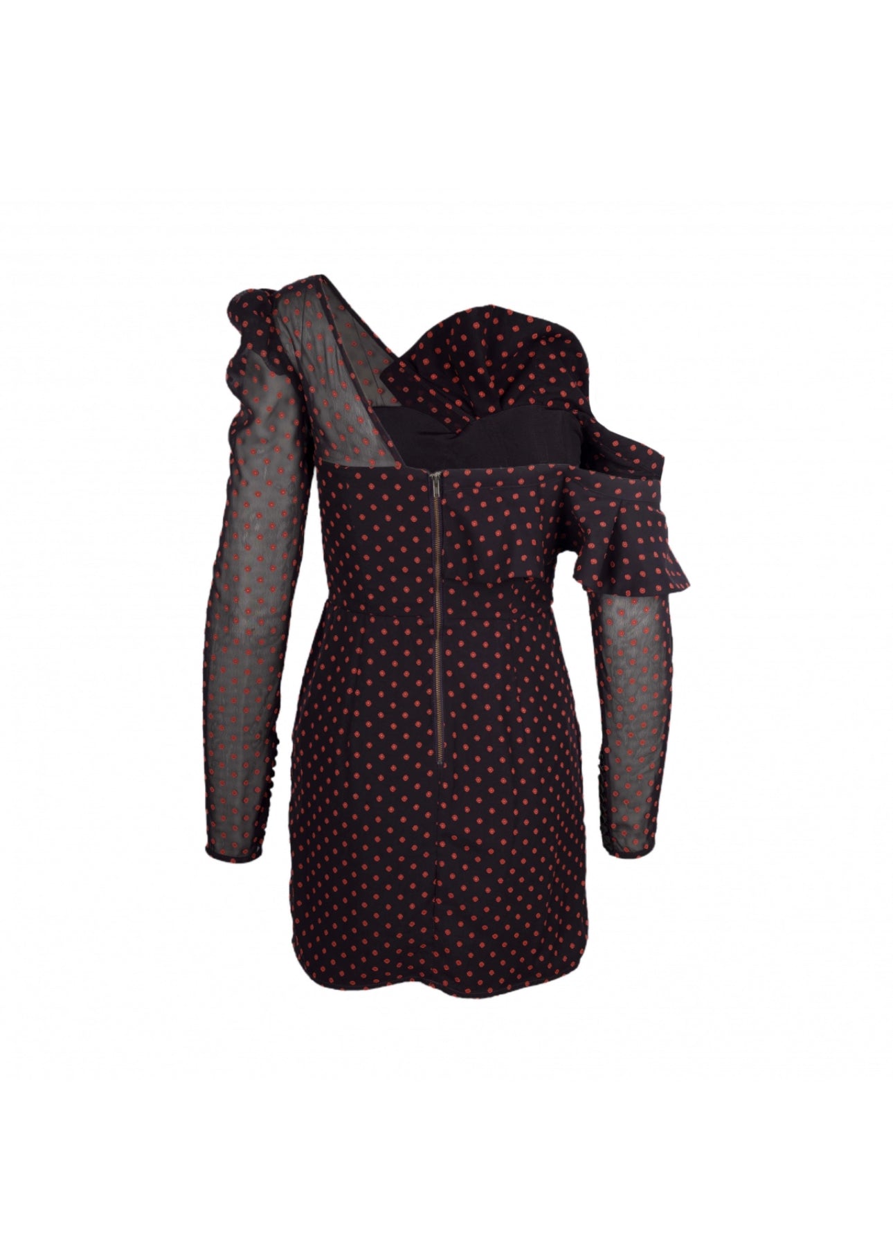 Self Portrait One-Shoulder Ruffled Chiffon Polkadot Mini Dress Size UK 6 Small - Retail Price 390€