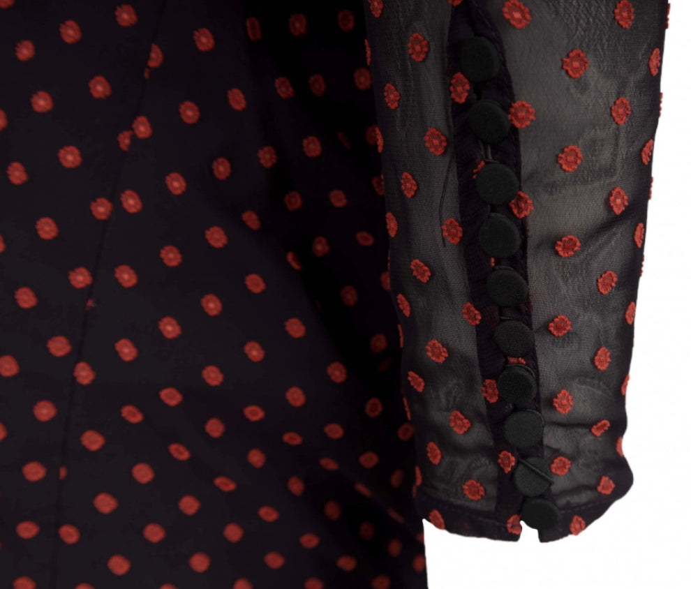 Self Portrait One-Shoulder Ruffled Chiffon Polkadot Mini Dress Size UK 6 Small - Retail Price 390€