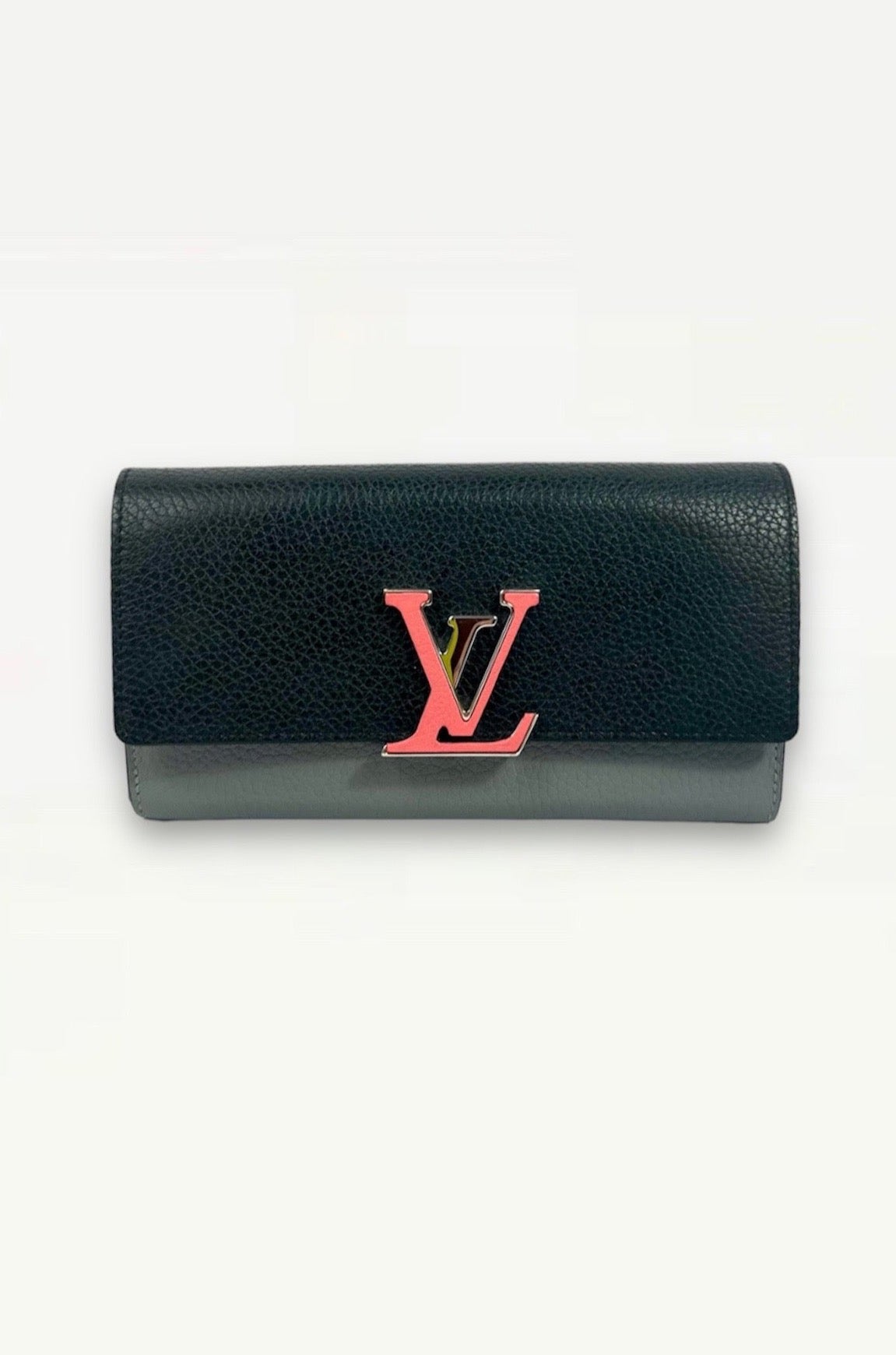 Louis Vuitton Black Pink and Grey Leather Wallet Silver Hardware