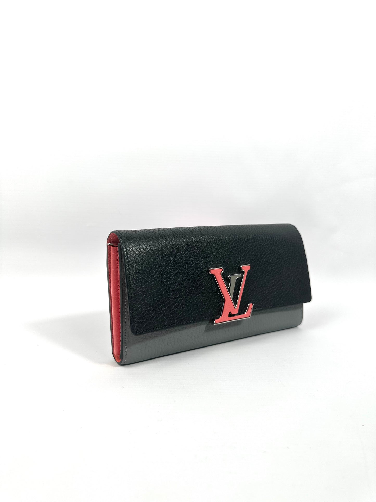 Louis Vuitton Black Pink and Grey Leather Wallet Silver Hardware