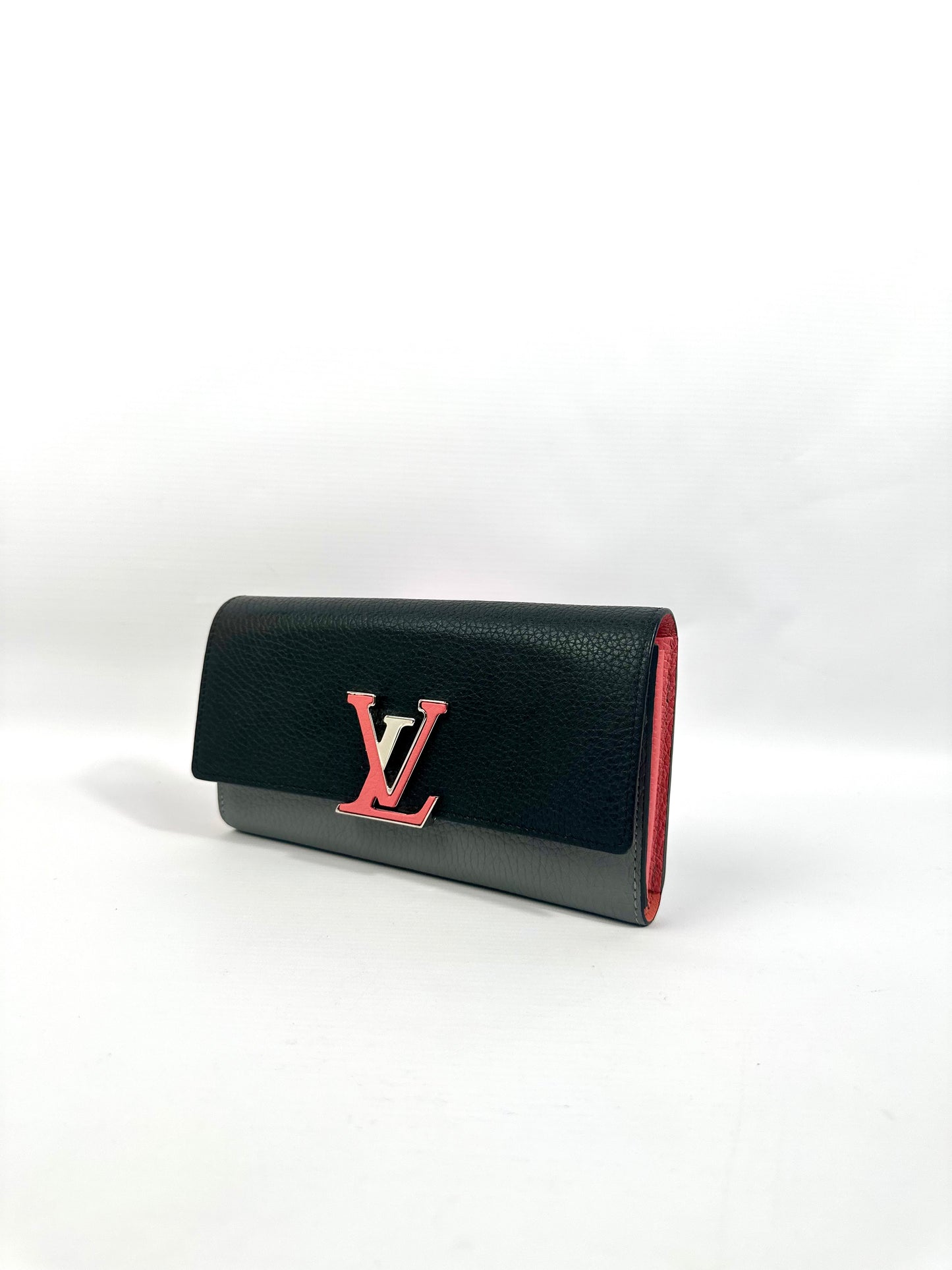 Louis Vuitton Black Pink and Grey Leather Wallet Silver Hardware