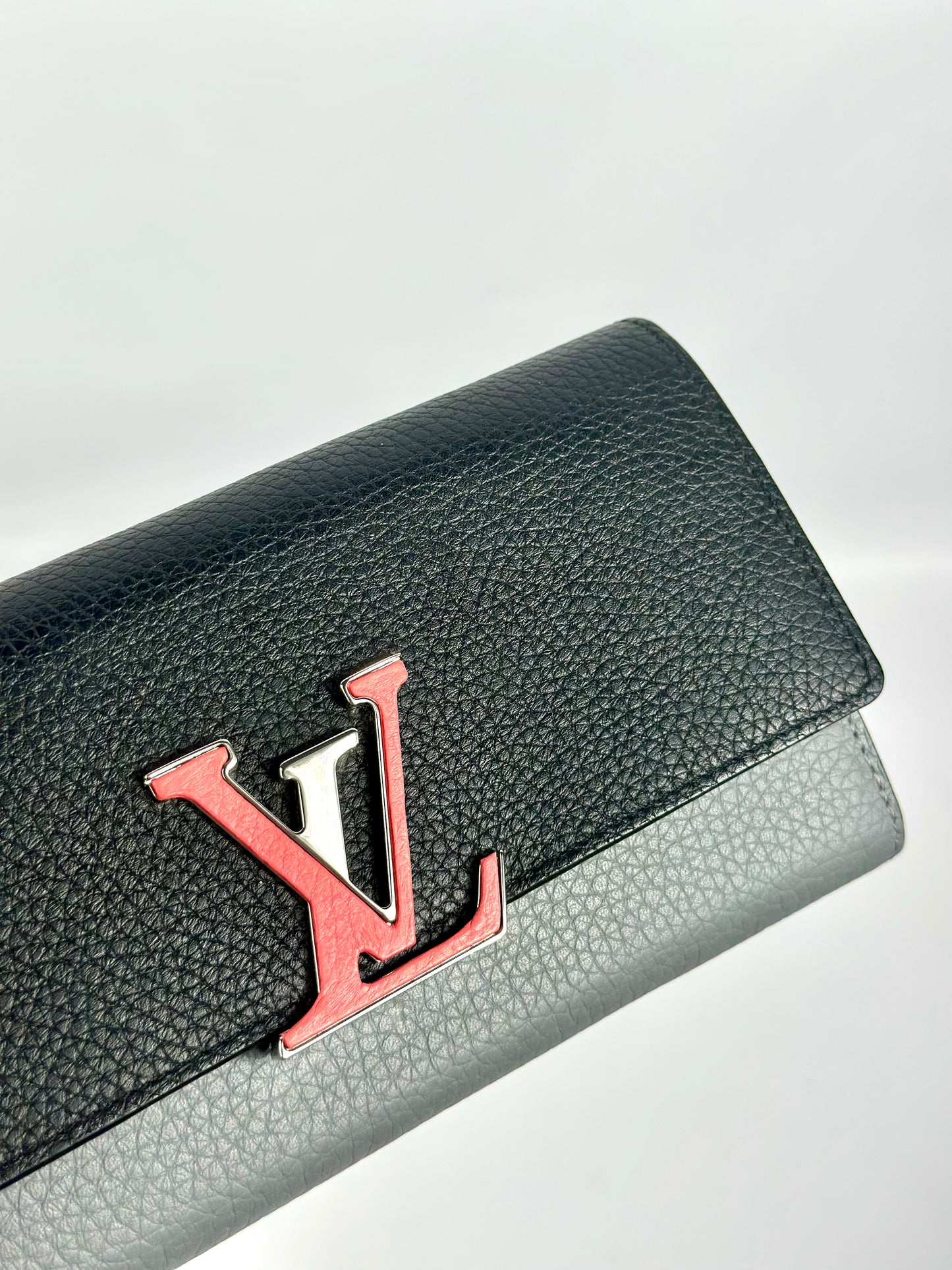 Louis Vuitton Black Pink and Grey Leather Wallet Silver Hardware