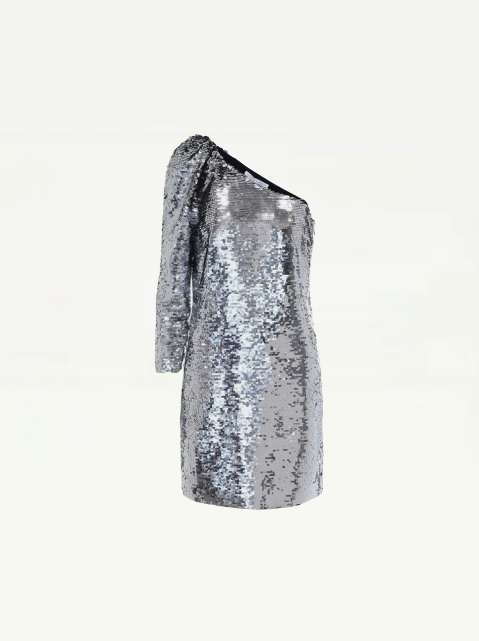 Veronica Beard Mini One-Shoulder Sequin Silver Dress Size Small